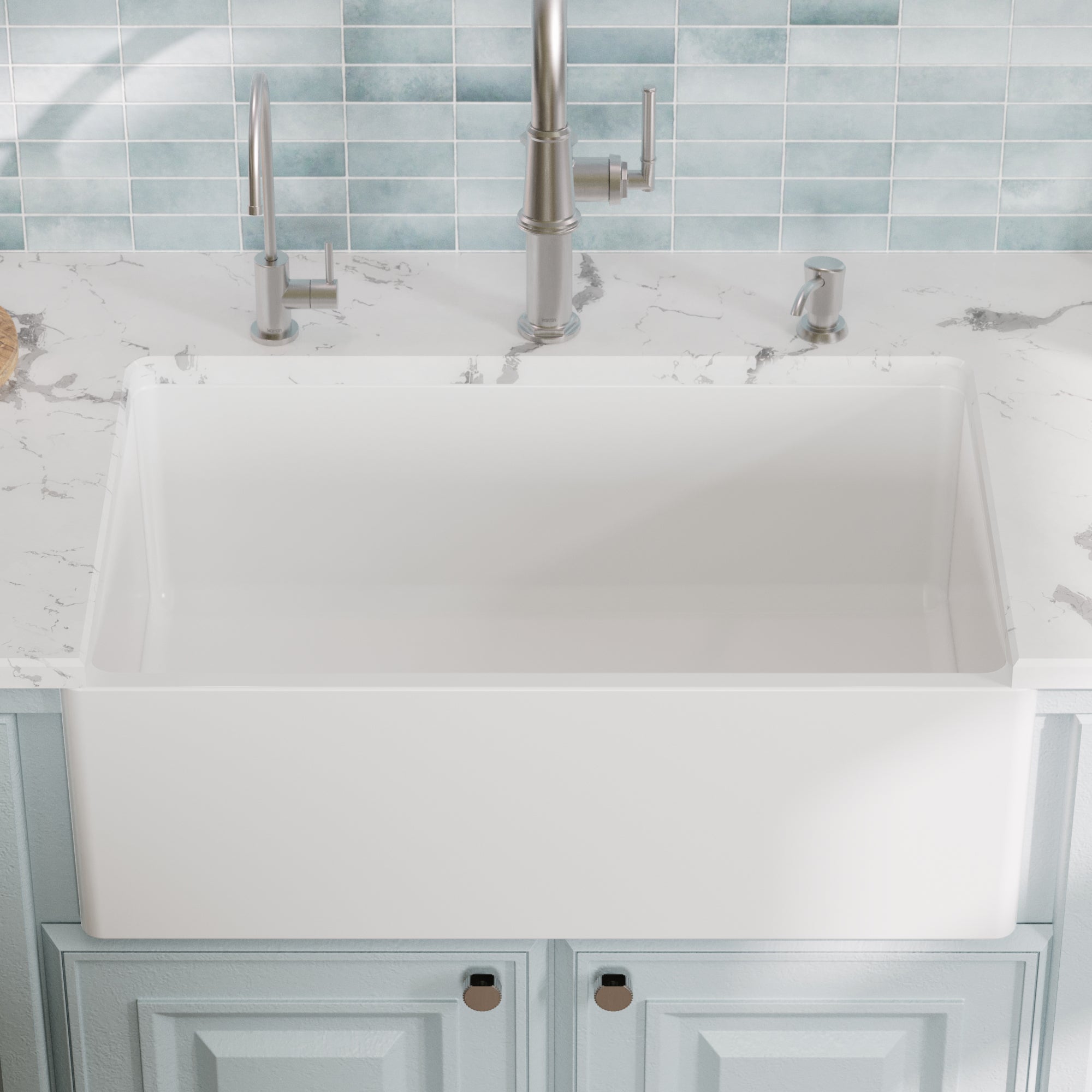 Alternative View of Karran Fireclay 30" Fireclay Farmhouse Sink with Accessories, White, FCP30SBWH