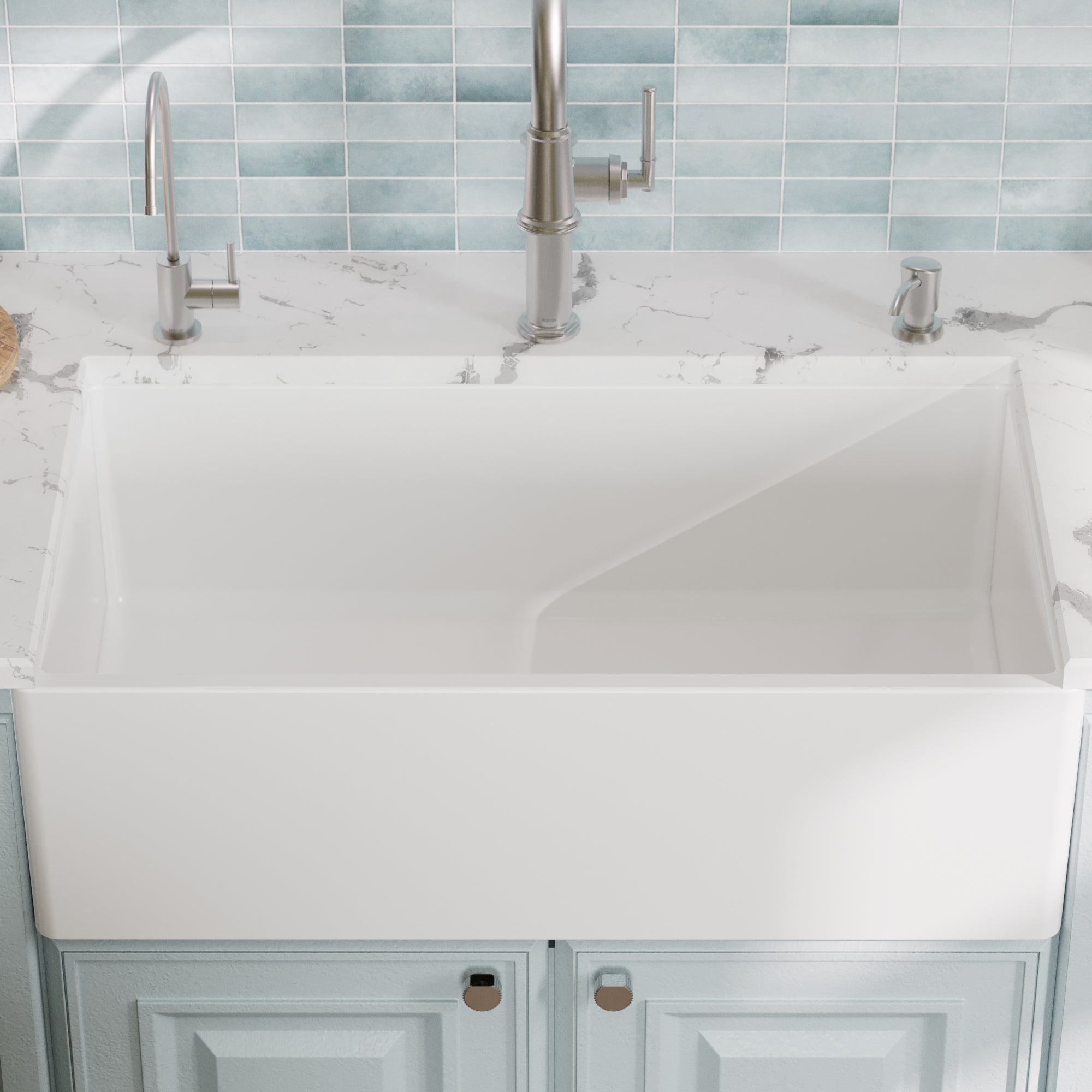 Alternative View of Karran Fireclay 33" Fireclay Farmhouse Sink with Accessories, White, FCP33SBWH