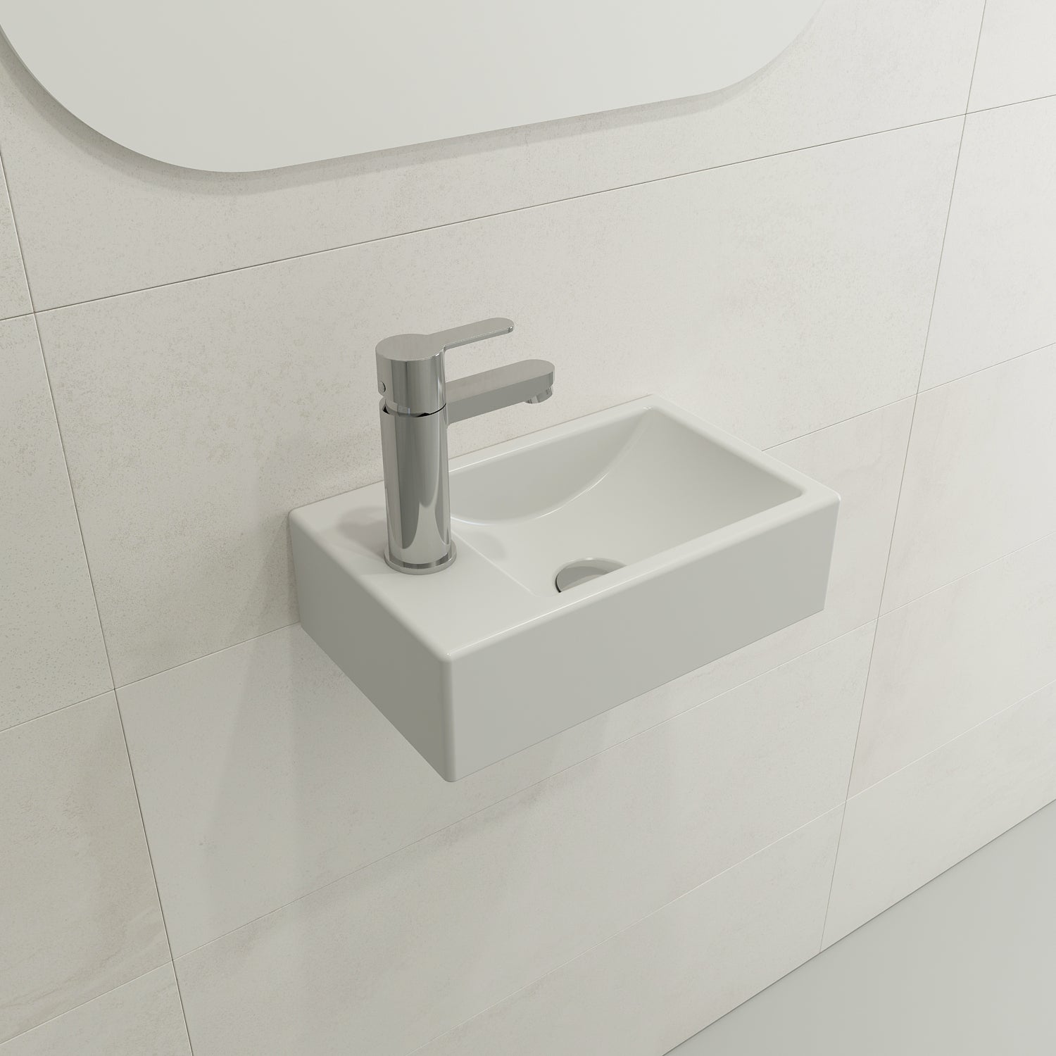 Alternate Image for BOCCHI Milano Small 15" Rectangle Wallmount Fireclay Bathroom Sink, Matte White, Single Faucet Hole, 1418-002-0126