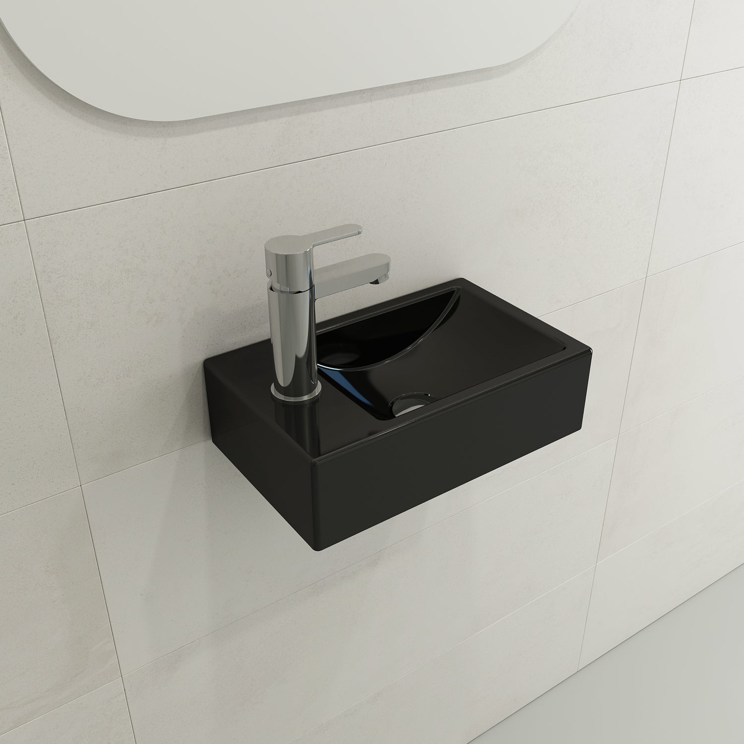 Alternate Image for BOCCHI Milano Small 15" Rectangle Wallmount Fireclay Bathroom Sink, Black, Single Faucet Hole, 1418-005-0126