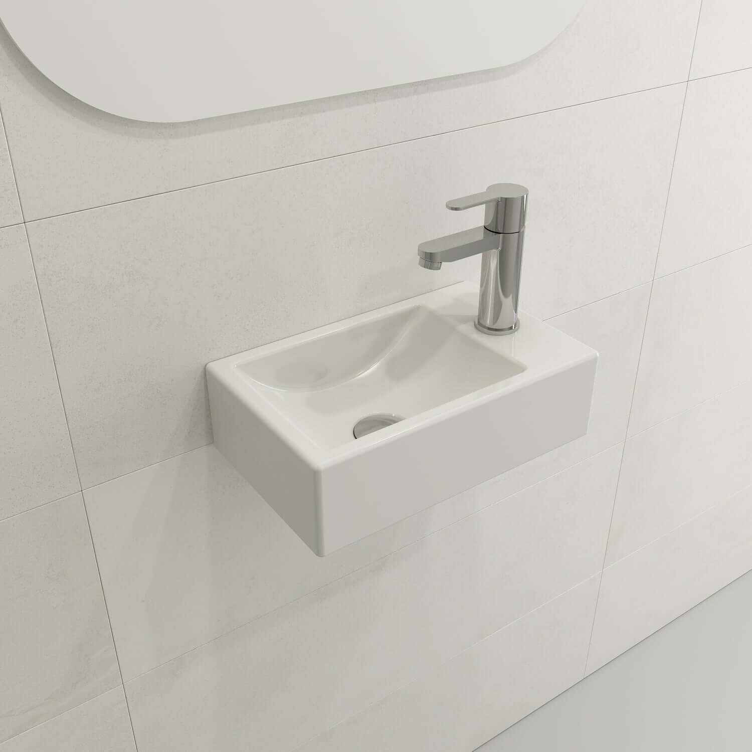 Alternate Image for BOCCHI Milano Small 15" Rectangle Wallmount Fireclay Bathroom Sink, White, Single Faucet Hole, 1419-001-0126