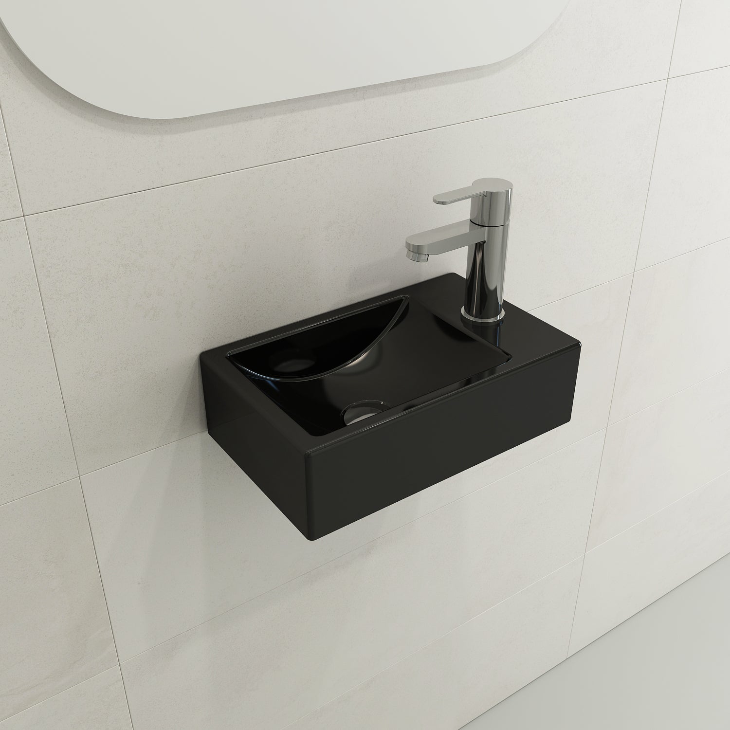 Alternate Image for BOCCHI Milano Small 15" Rectangle Wallmount Fireclay Bathroom Sink, Black, Single Faucet Hole, 1419-005-0126