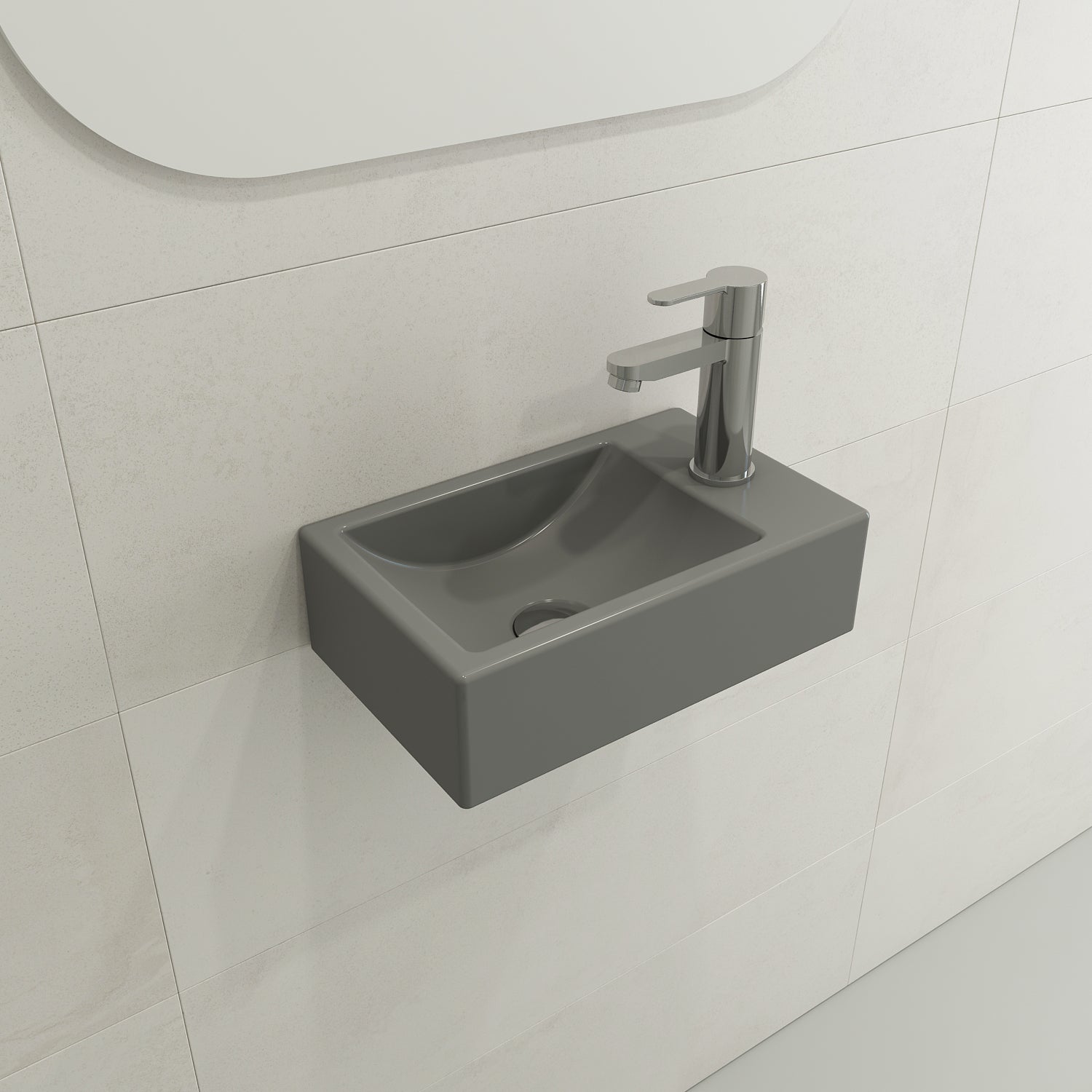 Alternate Image for BOCCHI Milano Small 15" Rectangle Wallmount Fireclay Bathroom Sink, Matte Gray, Single Faucet Hole, 1419-006-0126