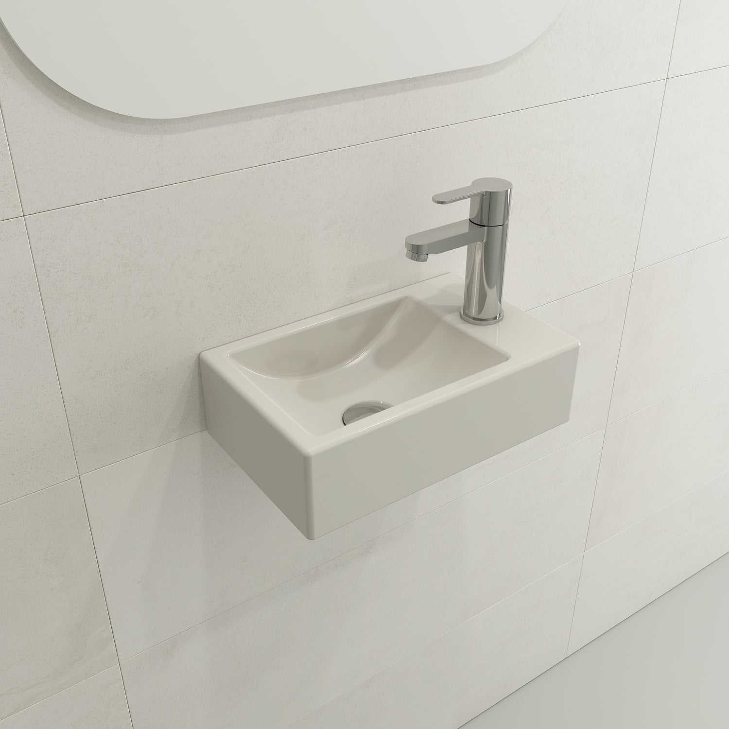 Alternate Image for BOCCHI Milano Small 15" Rectangle Wallmount Fireclay Bathroom Sink, Biscuit, Single Faucet Hole, 1419-014-0126
