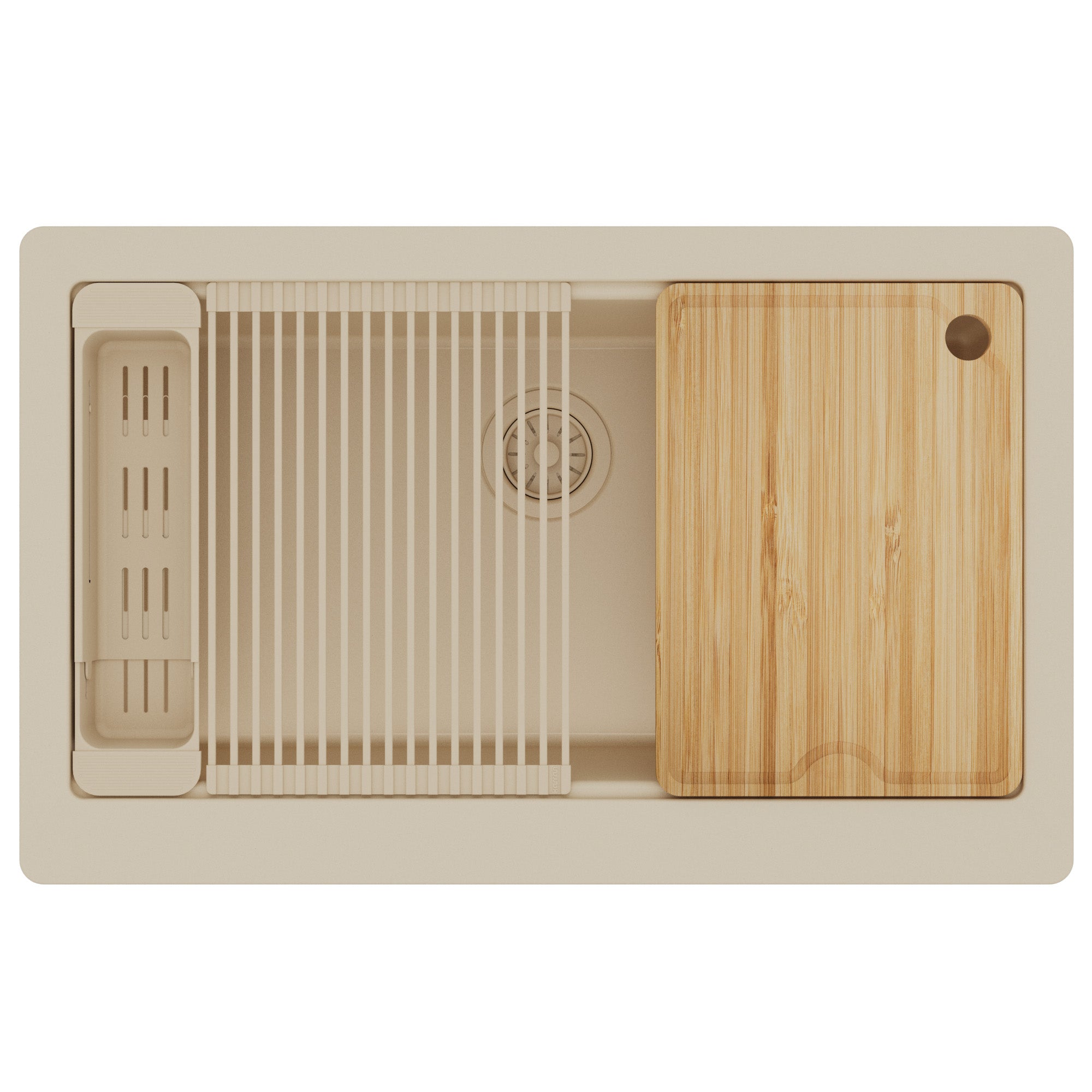 Karran 34 quartz composite retrofit workstation farmhouse sink bisque product image