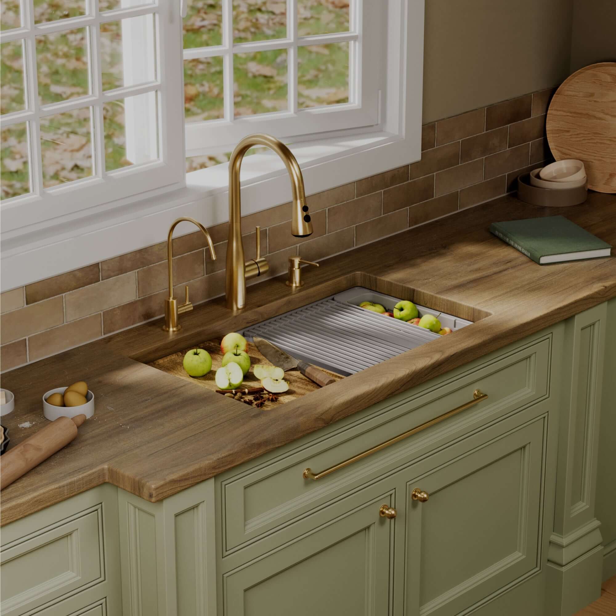 Karran 32 quartz composite workstation kitchen sink grey lifestyle image