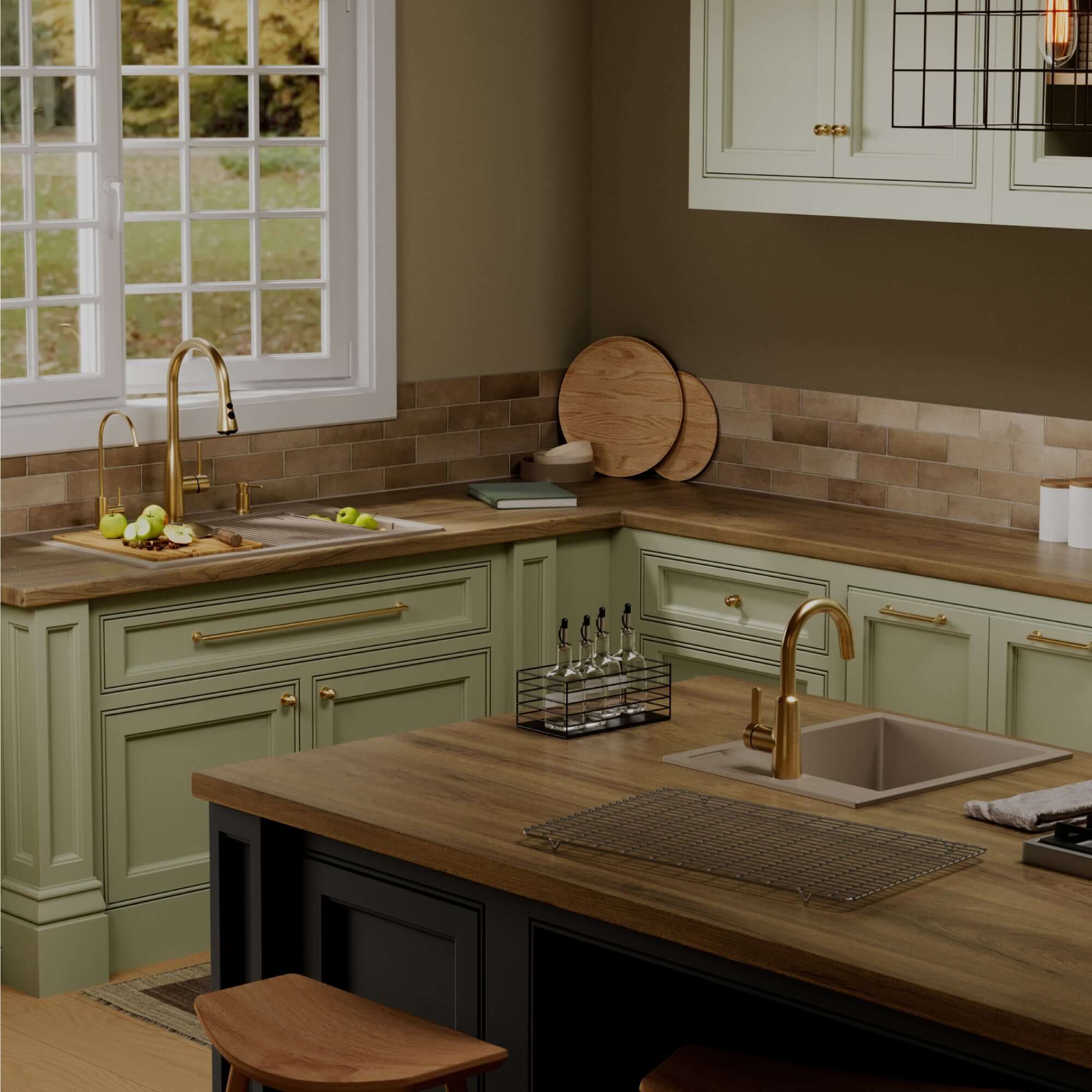 Karran 33 quartz composite workstation kitchen sink concrete lifestyle image