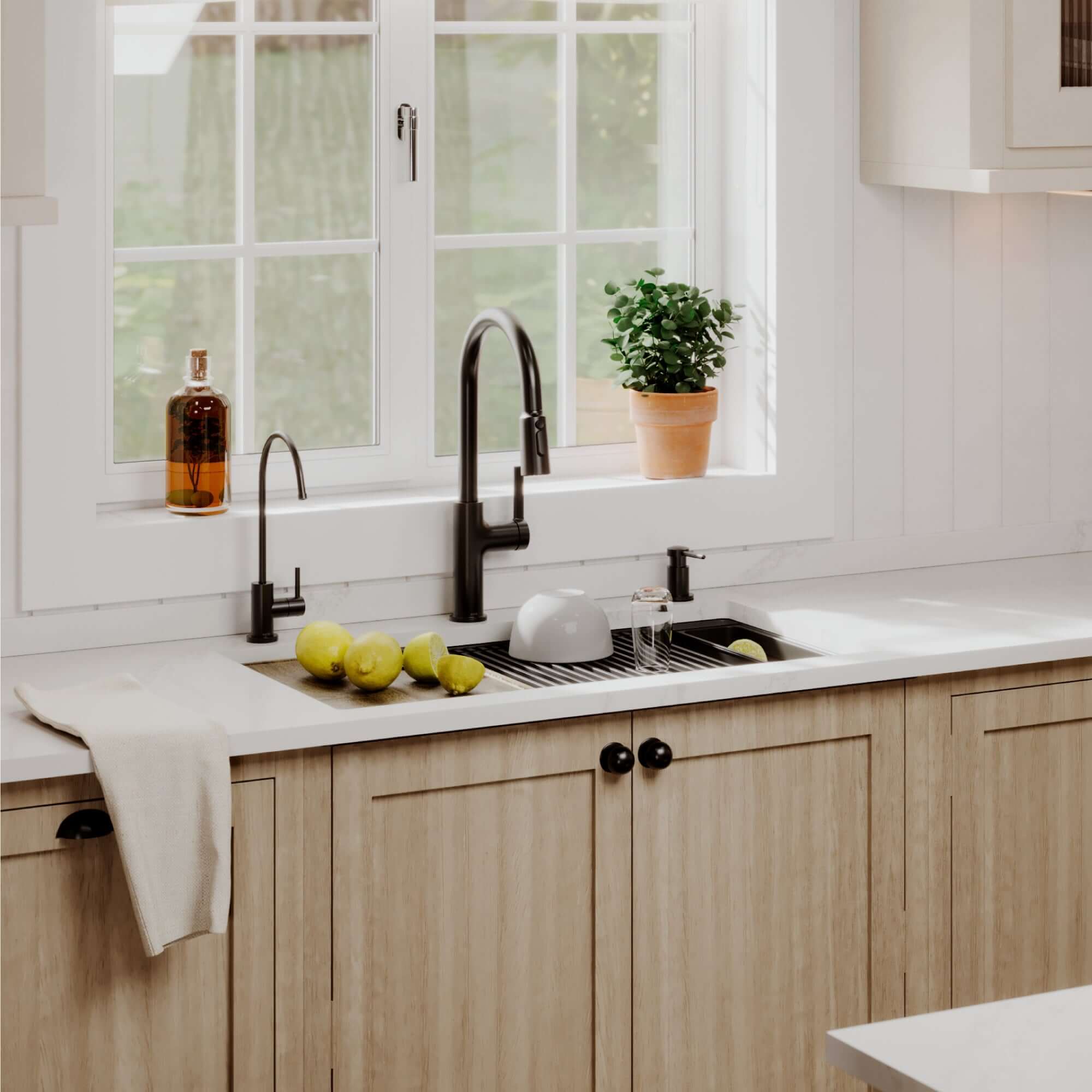 Karran 32 quartz composite workstation kitchen sink black lifestyle image
