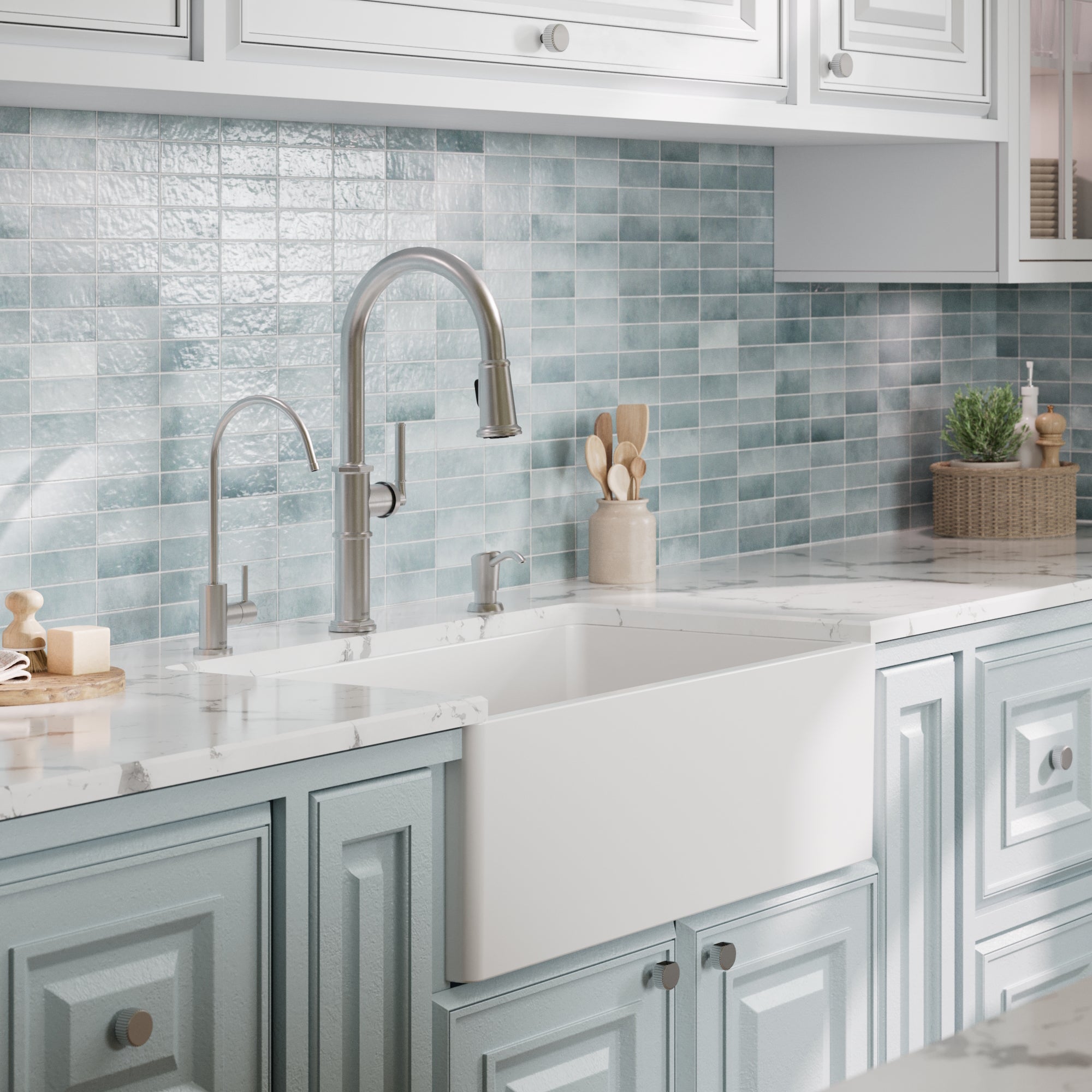 Alternative View of Karran Fireclay 30" Fireclay Farmhouse Sink with Accessories, White, FCP30SBWH