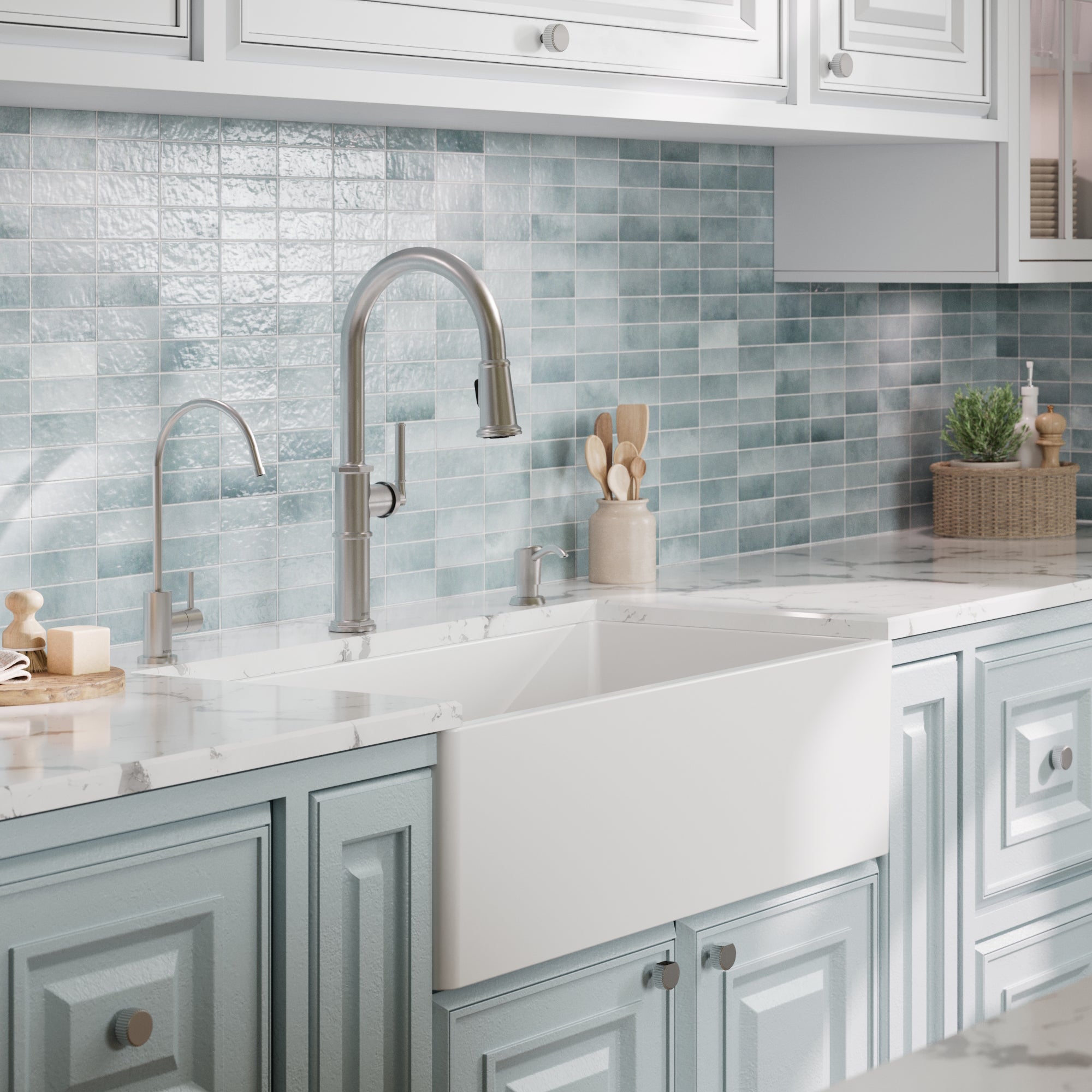 Alternative View of Karran Fireclay 33" Fireclay Farmhouse Sink with Accessories, White, FCP33SBWH