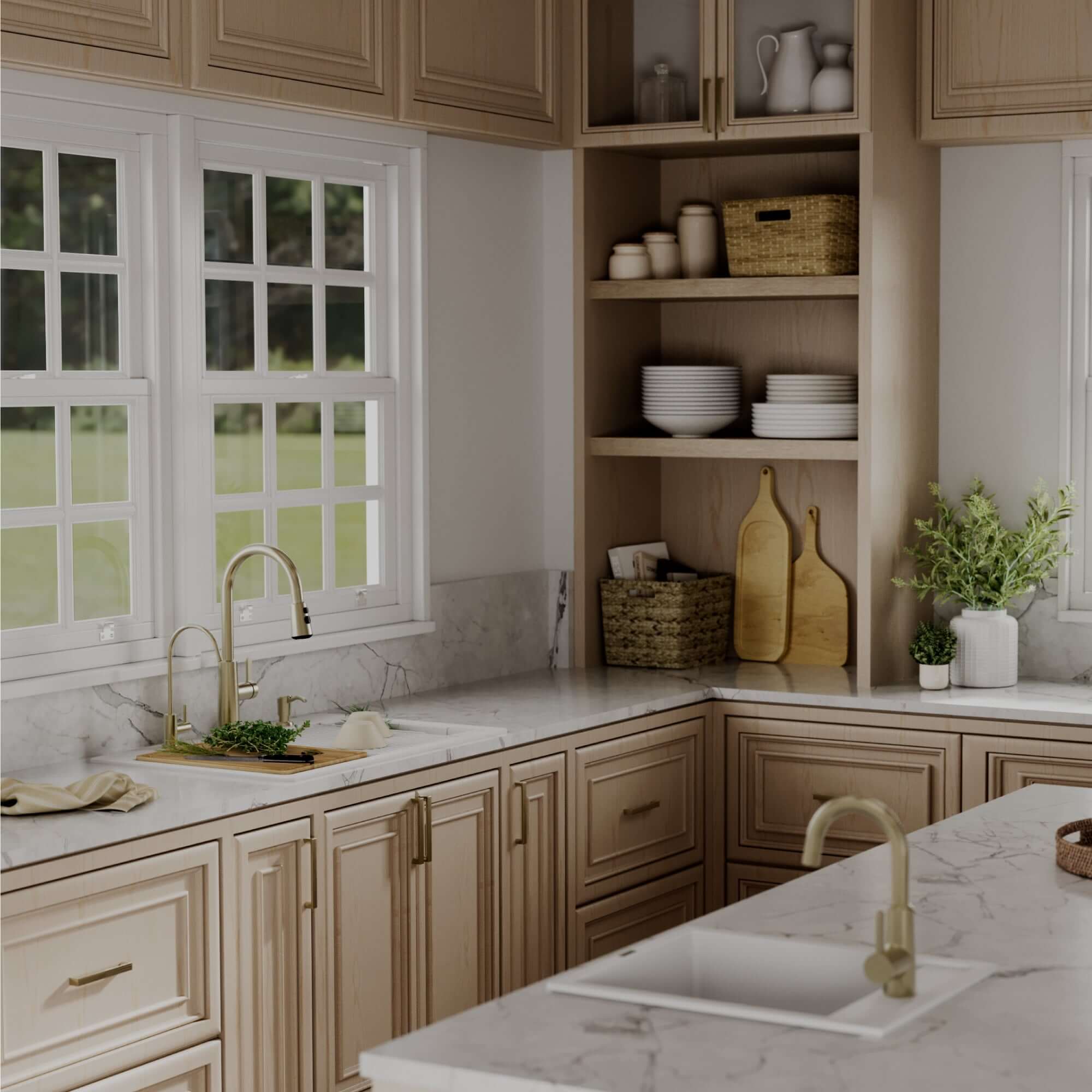 Karran 33 quartz composite workstation kitchen sink 50/50 double bowl white lifestyle image
