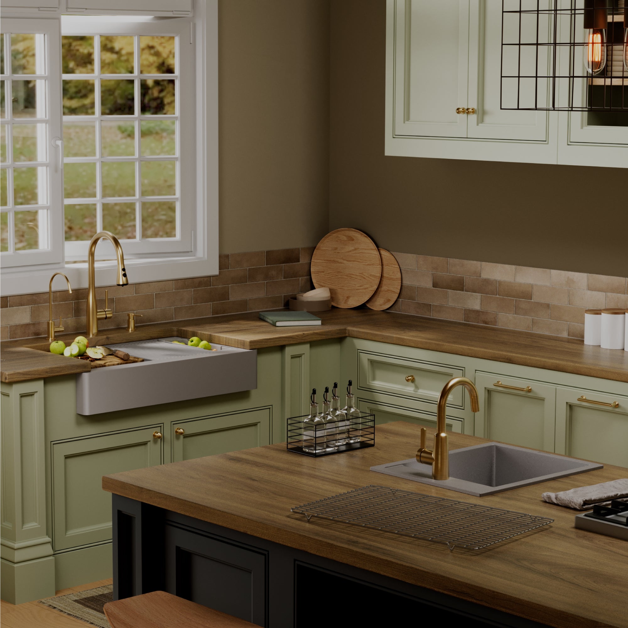 Karran 34 quartz composite retrofit workstation farmhouse sink grey lifestyle image