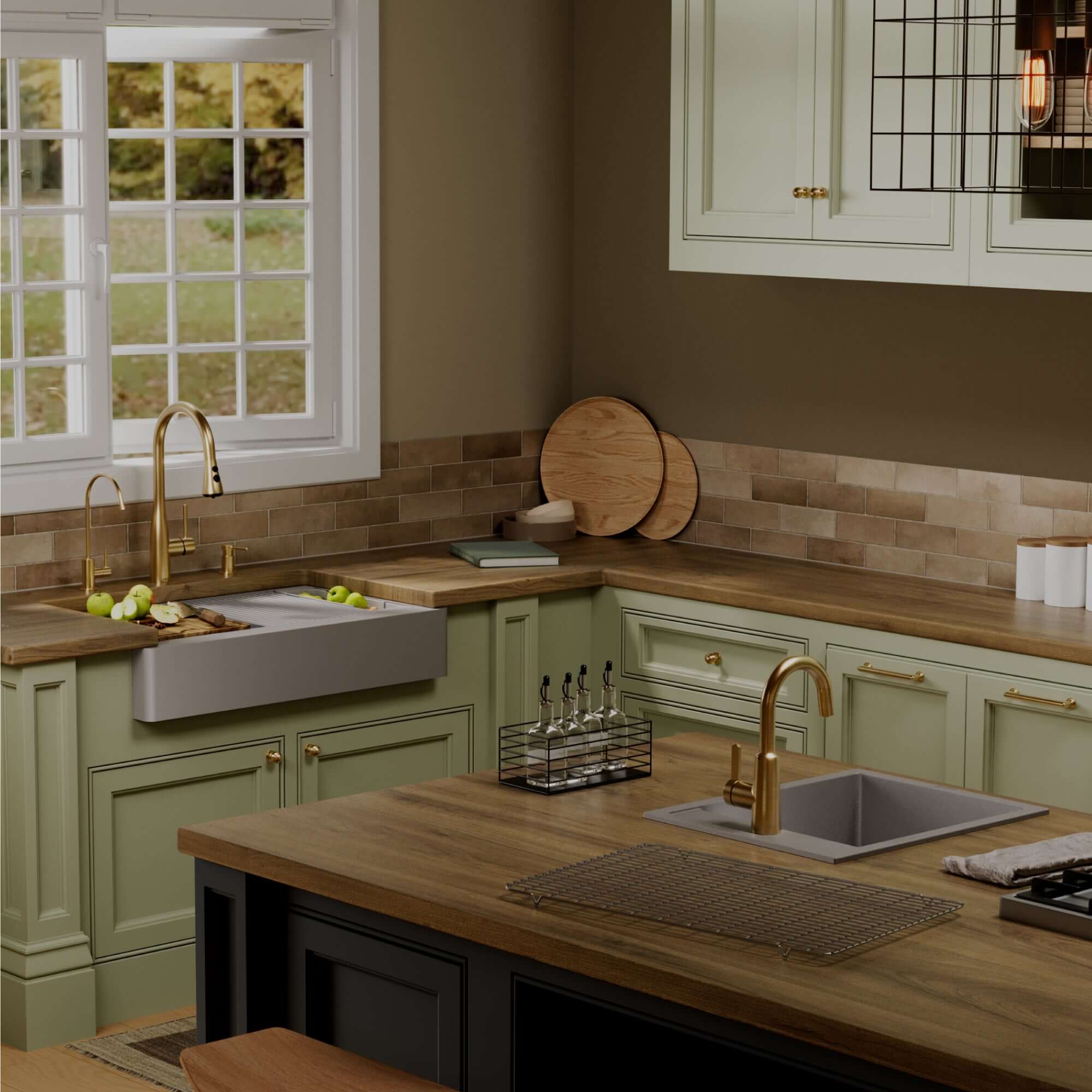 Karran 34 quartz composite retrofit workstation farmhouse sink grey lifestyle image