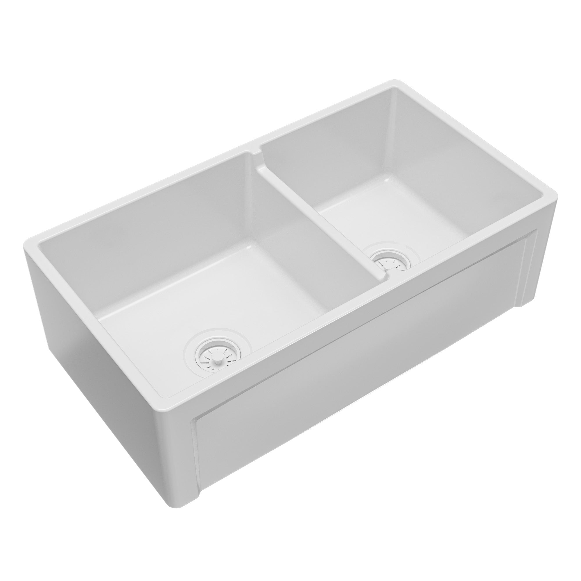 Alternative View of Karran Fireclay 33" Fireclay Farmhouse Sink with Accessories, 60/40 Double Bowl, White, FCP33DBWH