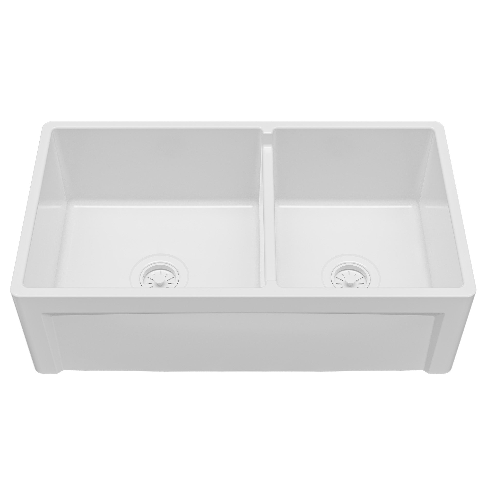 Alternative View of Karran Fireclay 33" Fireclay Farmhouse Sink with Accessories, 60/40 Double Bowl, White, FCP33DBWH