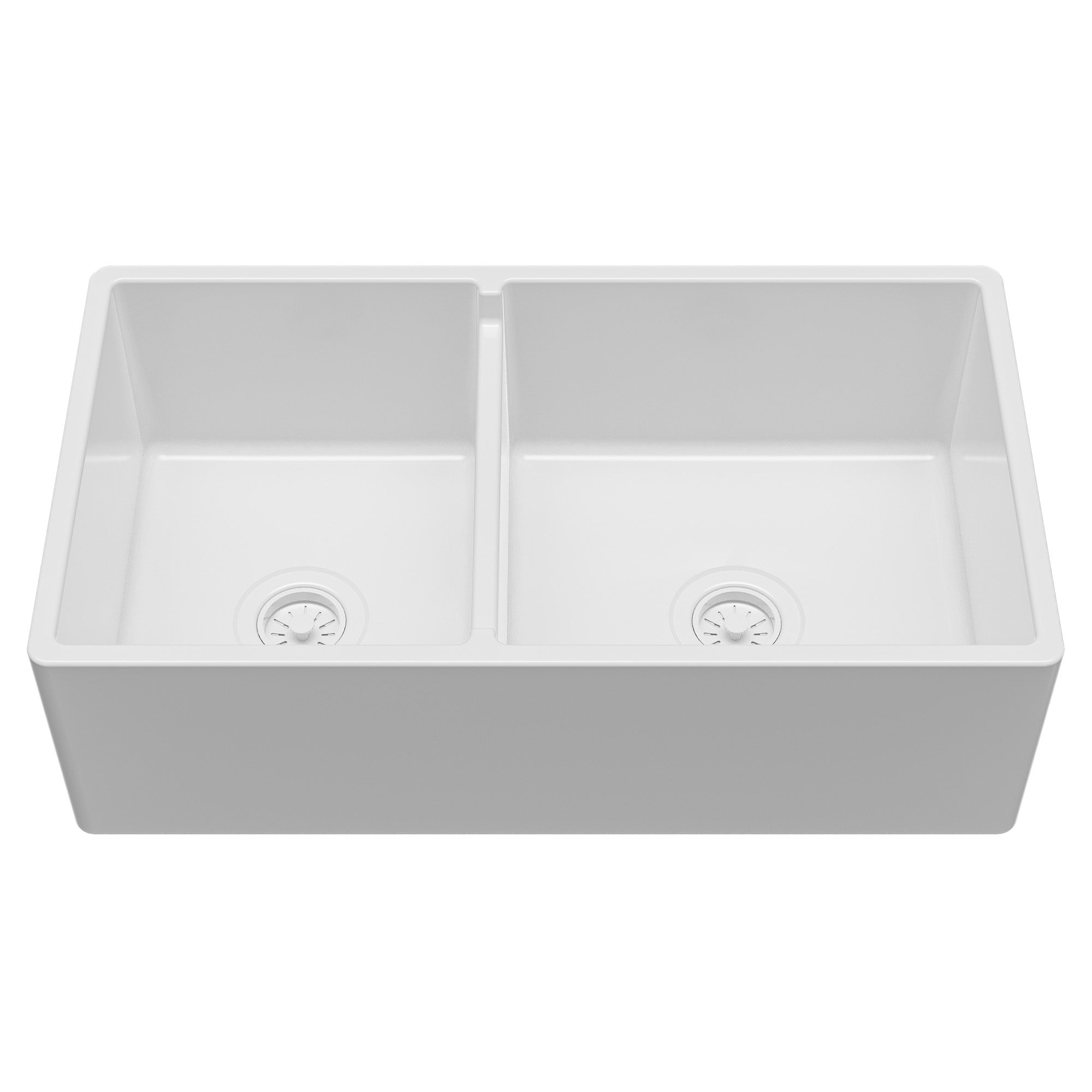 Alternative View of Karran Fireclay 33" Fireclay Farmhouse Sink with Accessories, 60/40 Double Bowl, White, FCP33DBWH