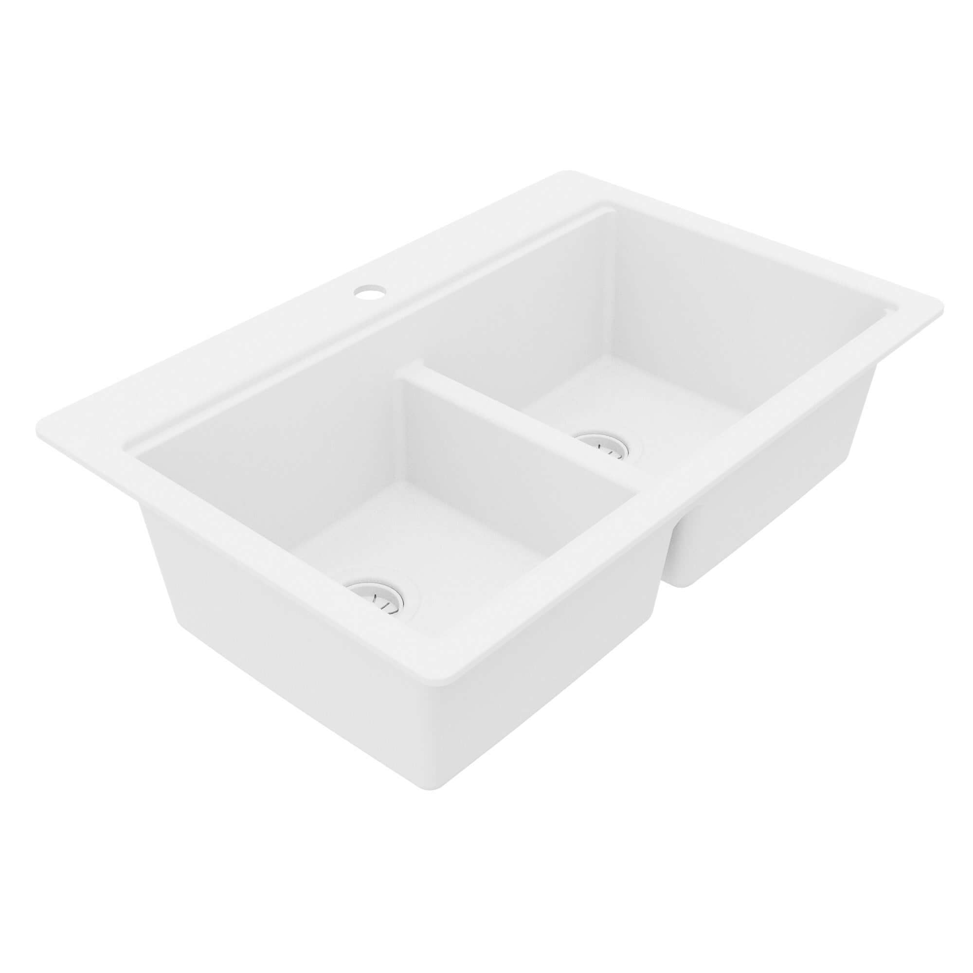 Karran 33 quartz composite workstation kitchen sink 50/50 double bowl white product image
