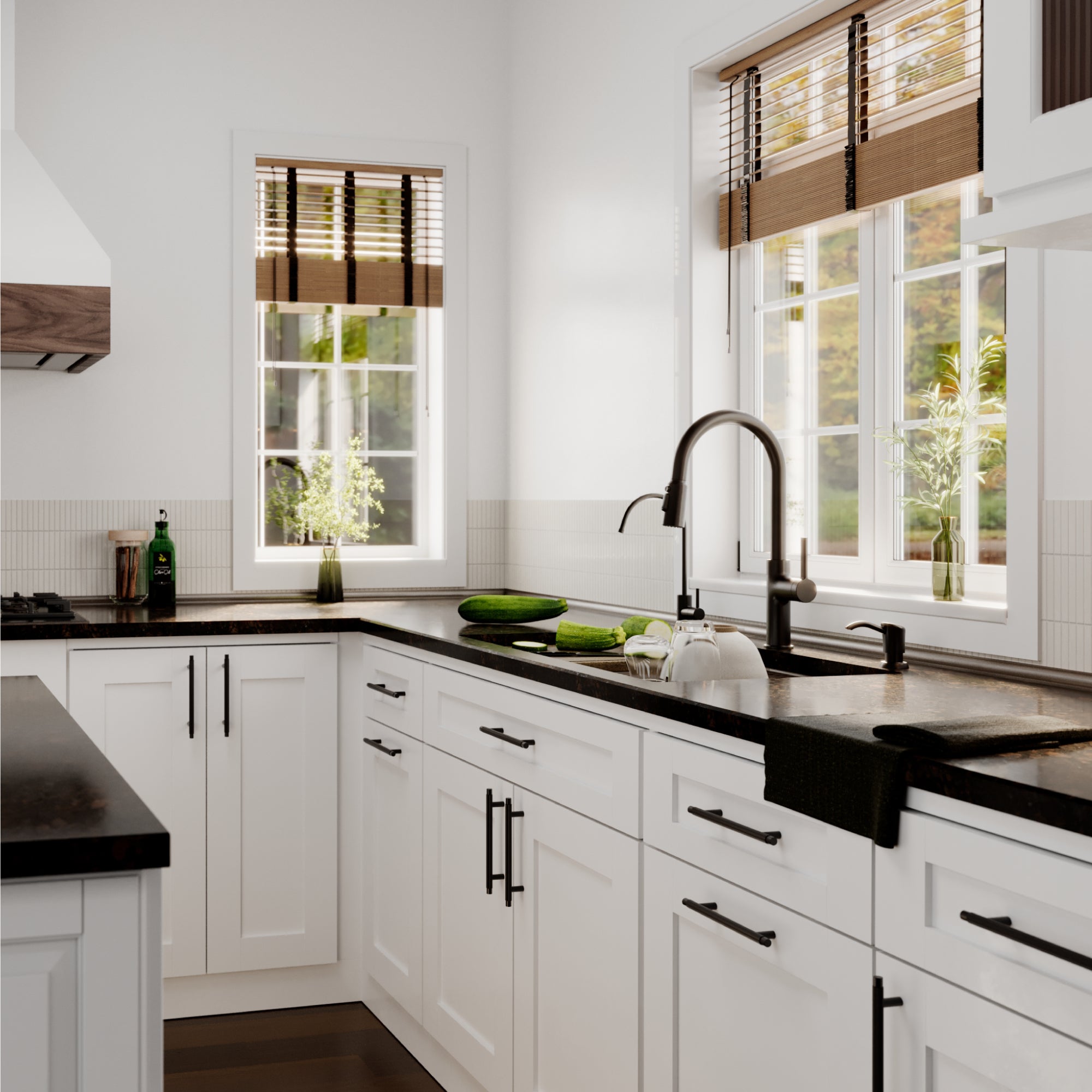 Karran 32 quartz composite workstation kitchen sink 50/50 double bowl brown lifestyle image