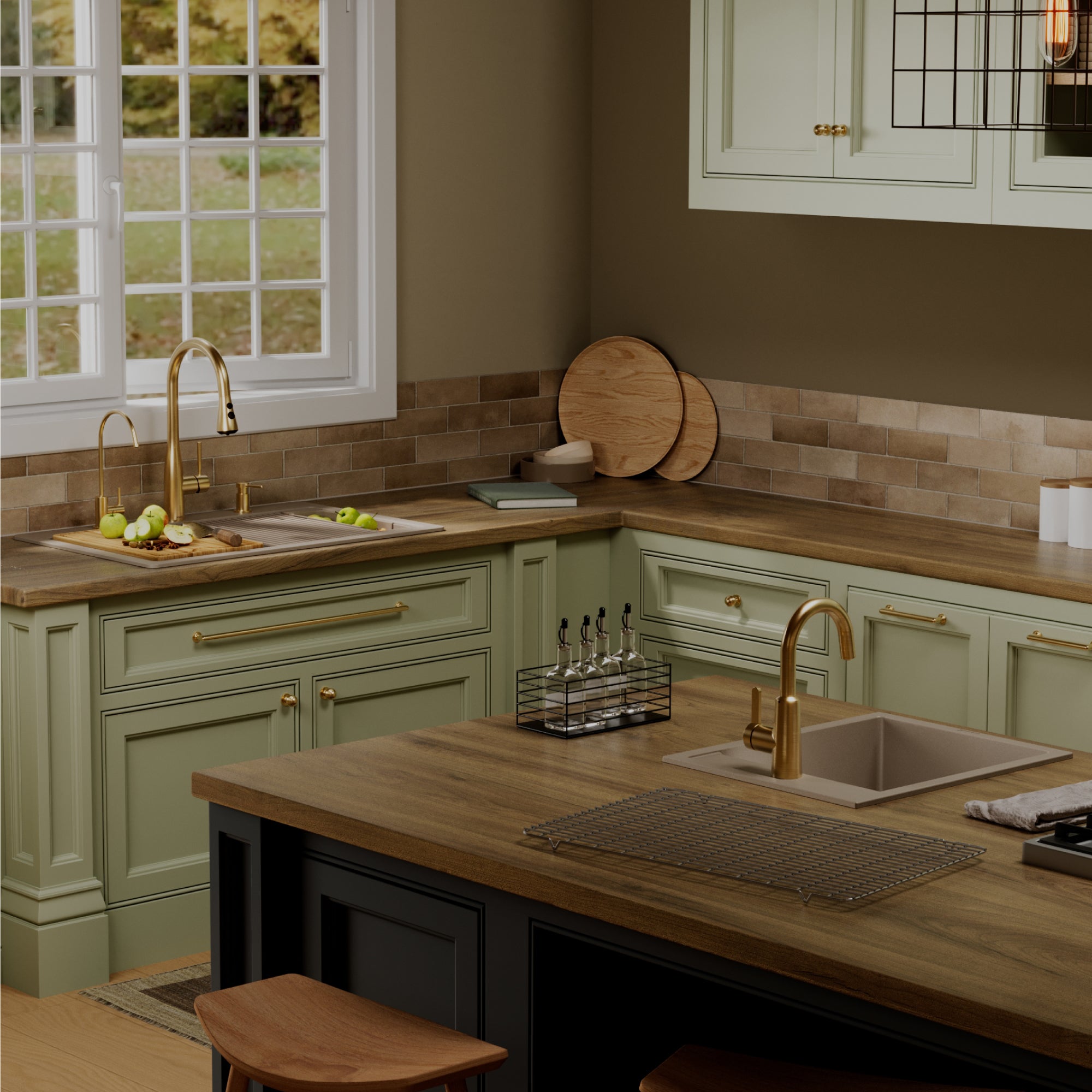 Karran 33 quartz composite workstation kitchen sink 50/50 double bowl concrete lifestyle image