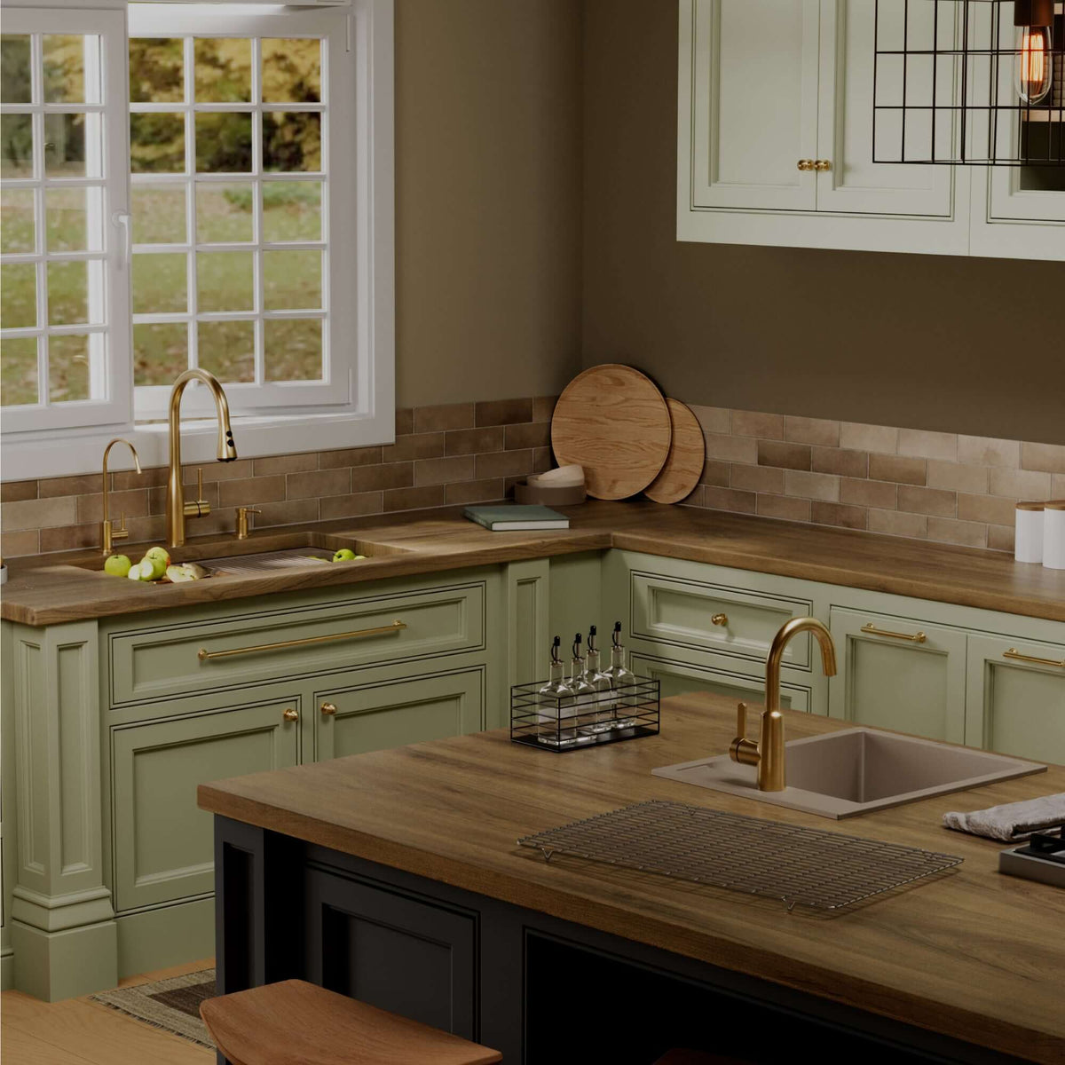 Karran 32 quartz composite workstation kitchen sink 50/50 double bowl concrete lifestyle image