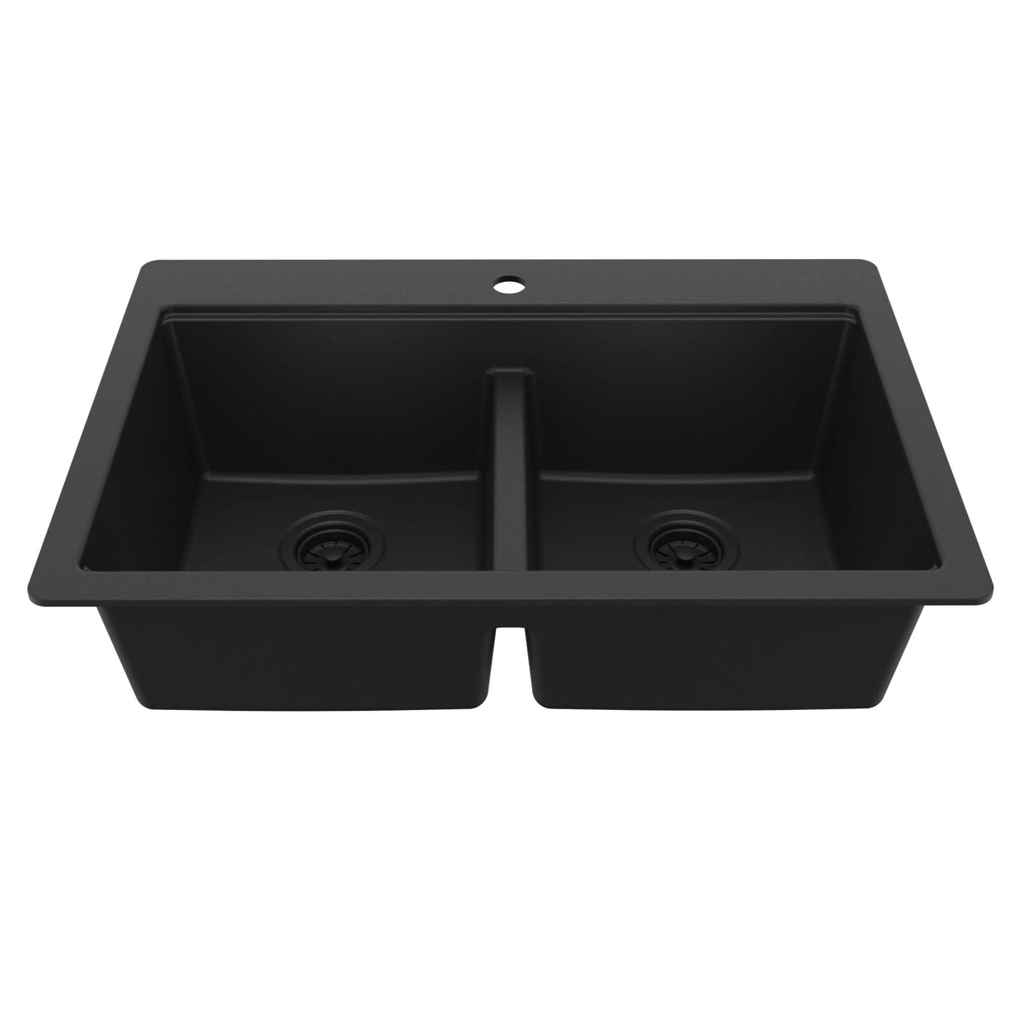 Karran 33 quartz composite workstation kitchen sink 50/50 double bowl black product image