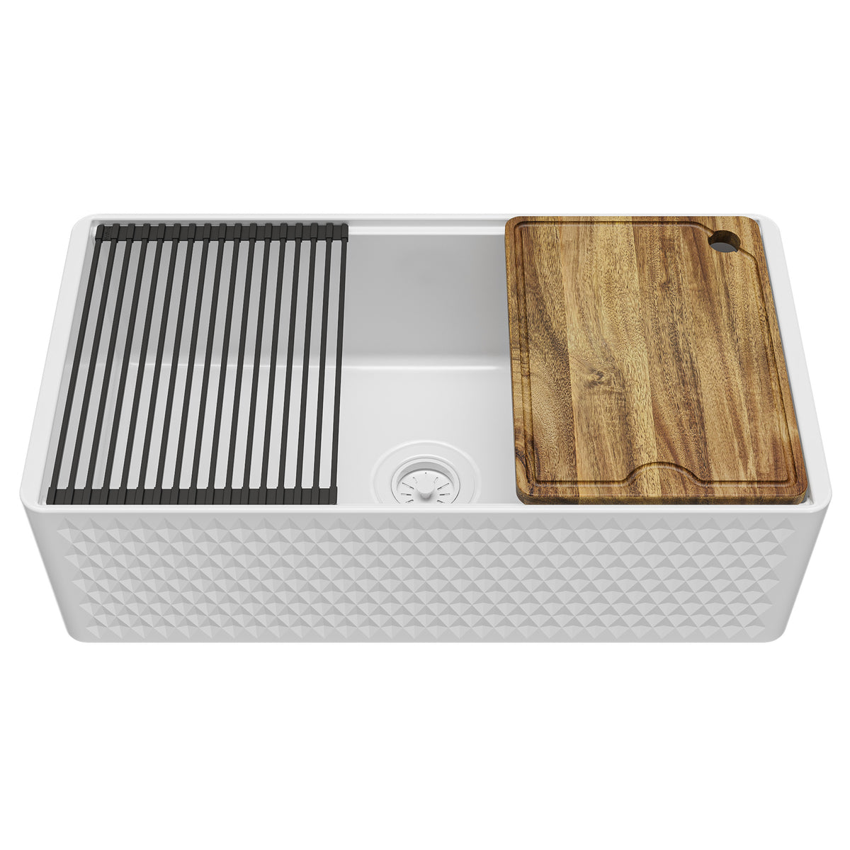 Alternative View of Karran Fireclay 33" Fireclay Workstation Farmhouse Sink with Accessories, White, FCWSD33SBWH-PK1