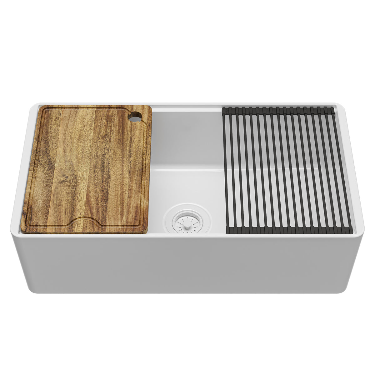 Alternative View of Karran Fireclay 33" Fireclay Workstation Farmhouse Sink with Accessories, White, FCWSD33SBWH-PK1