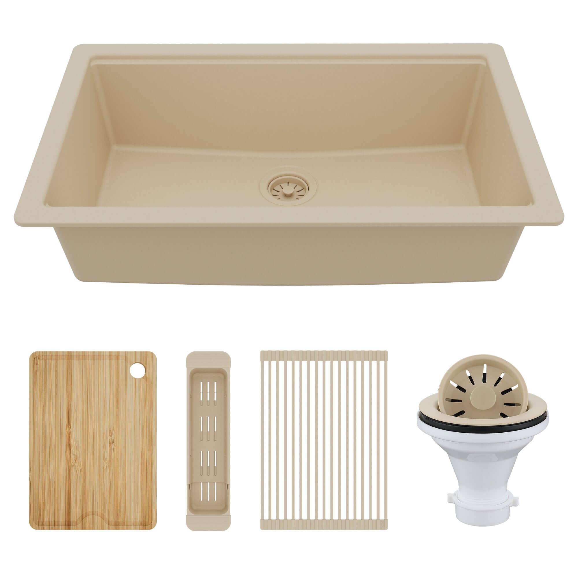 Karran 32" Undermount Quartz Composite Workstation Kitchen Sink, Bisque, QUWS-875-BI-PK2