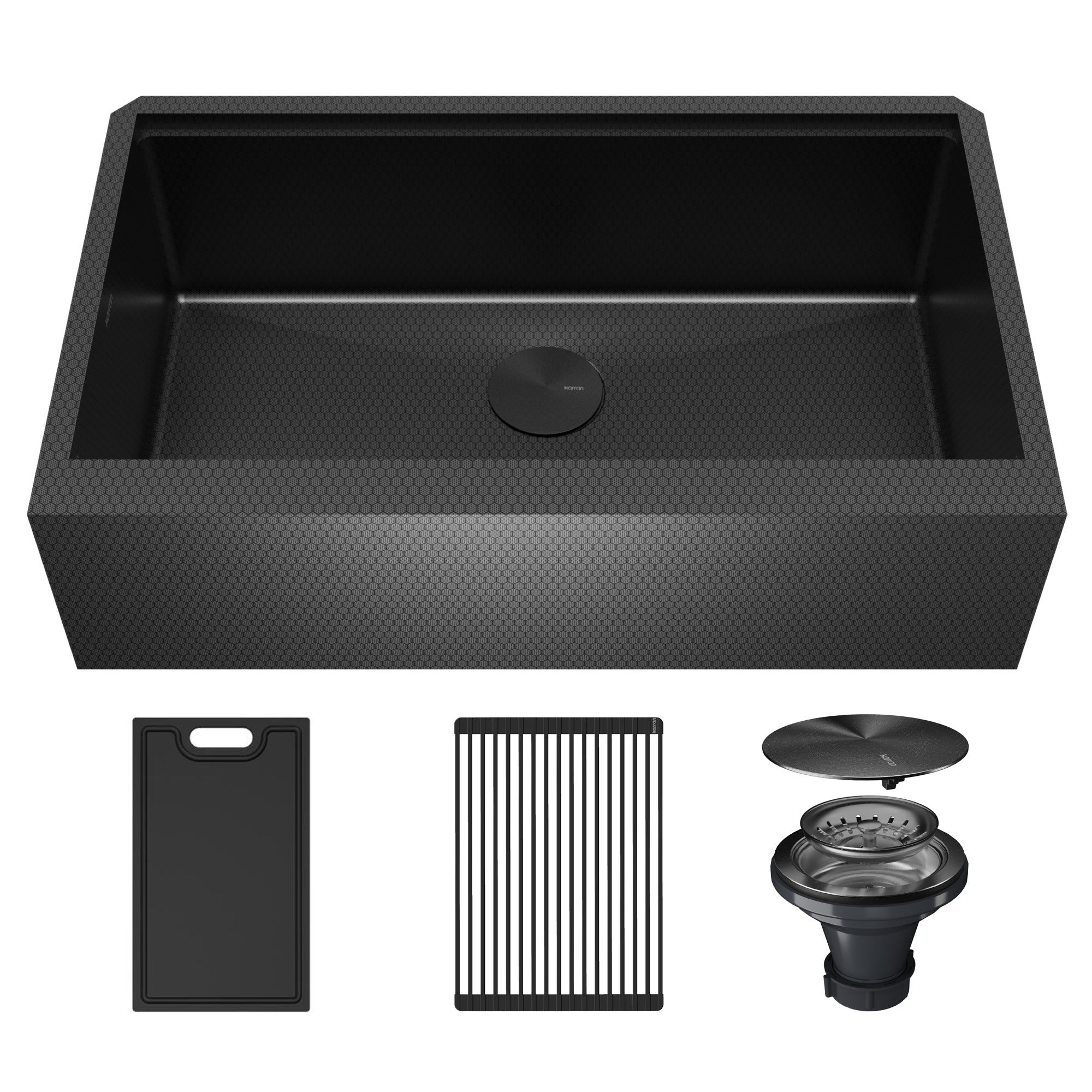 Karran Matrix 33" Stainless Steel Workstation Farmhouse Sink, Gunmetal Grey, HSU3320SB-D1