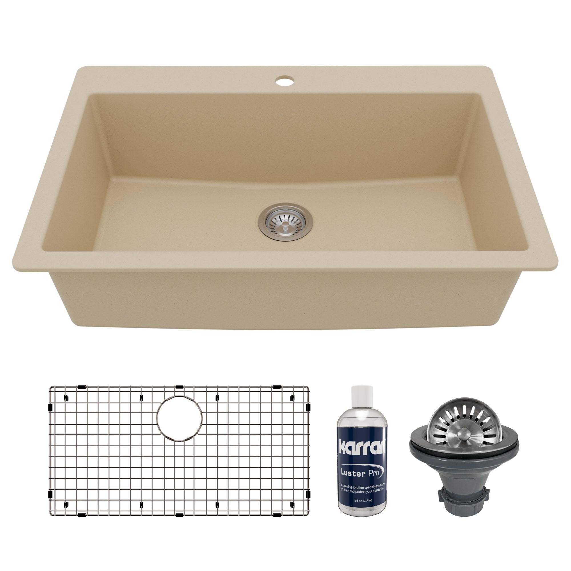 Main Image of Karran 33" Drop In/Topmount Quartz Composite Kitchen Sink with Accessories, Bisque, QT-812-BI-PK1