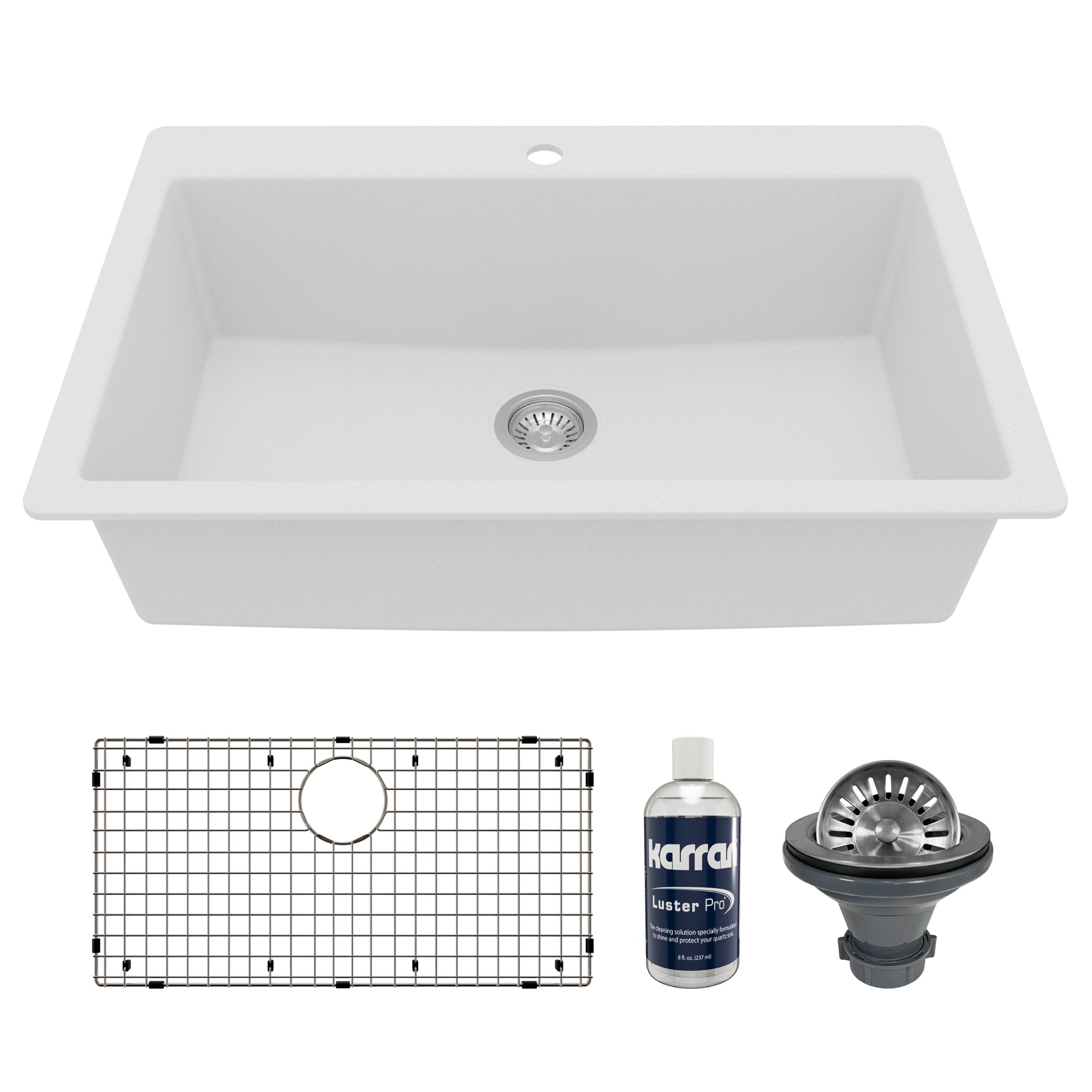 Main Image of Karran 33" Drop In/Topmount Quartz Composite Kitchen Sink with Accessories, White, QT-812-WH-PK1