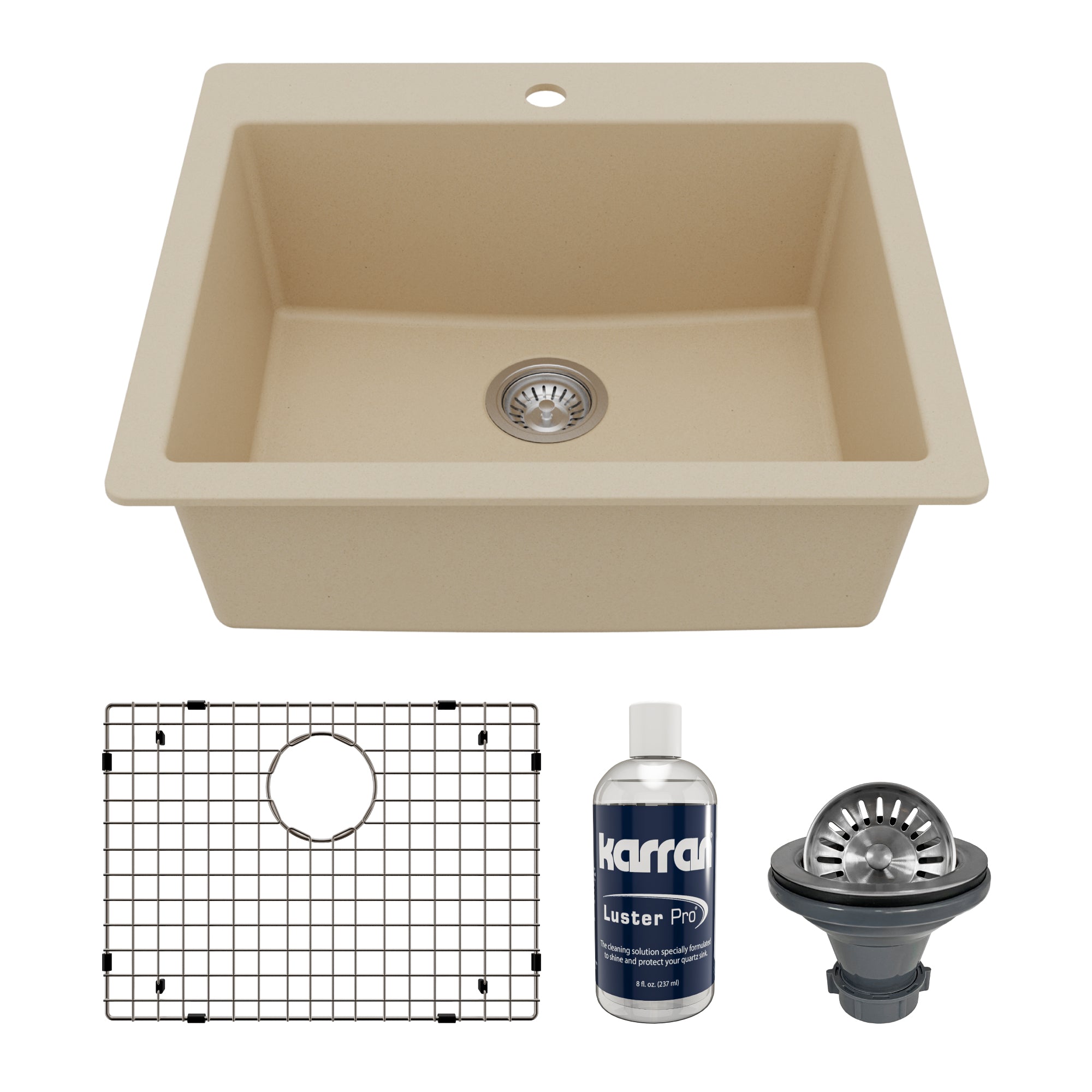 Main Image of Karran 25" Drop In/Topmount Quartz Composite Kitchen Sink with Accessories, Bisque, QT-820-BI-PK1