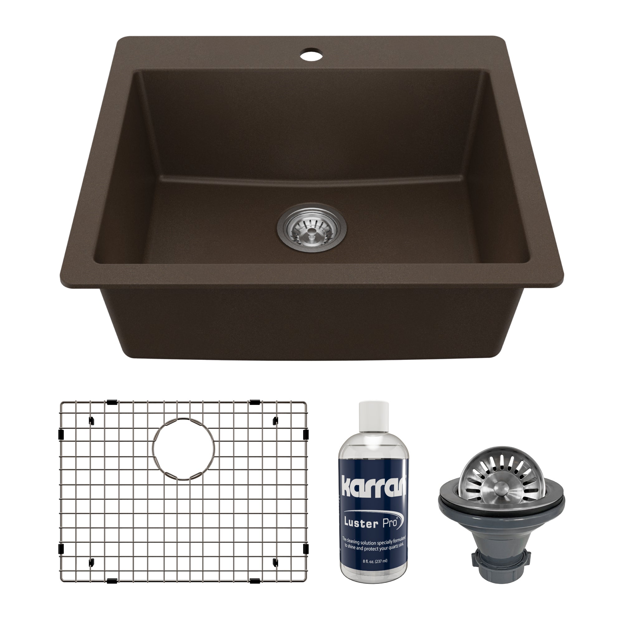 Main Image of Karran 25" Drop In/Topmount Quartz Composite Kitchen Sink with Accessories, Brown, QT-820-BR-PK1