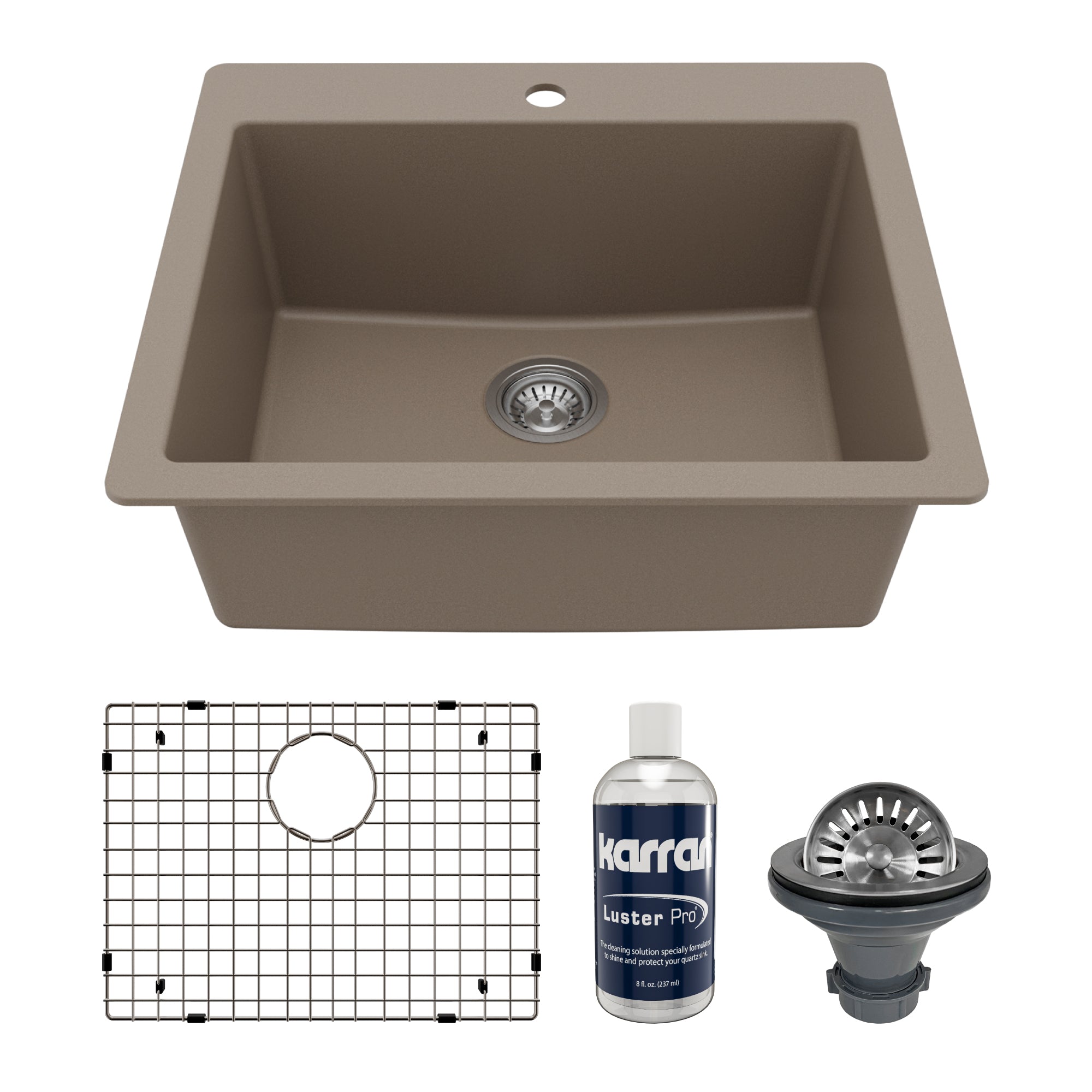 Main Image of Karran 25" Drop In/Topmount Quartz Composite Kitchen Sink with Accessories, Concrete, QT-820-CN-PK1