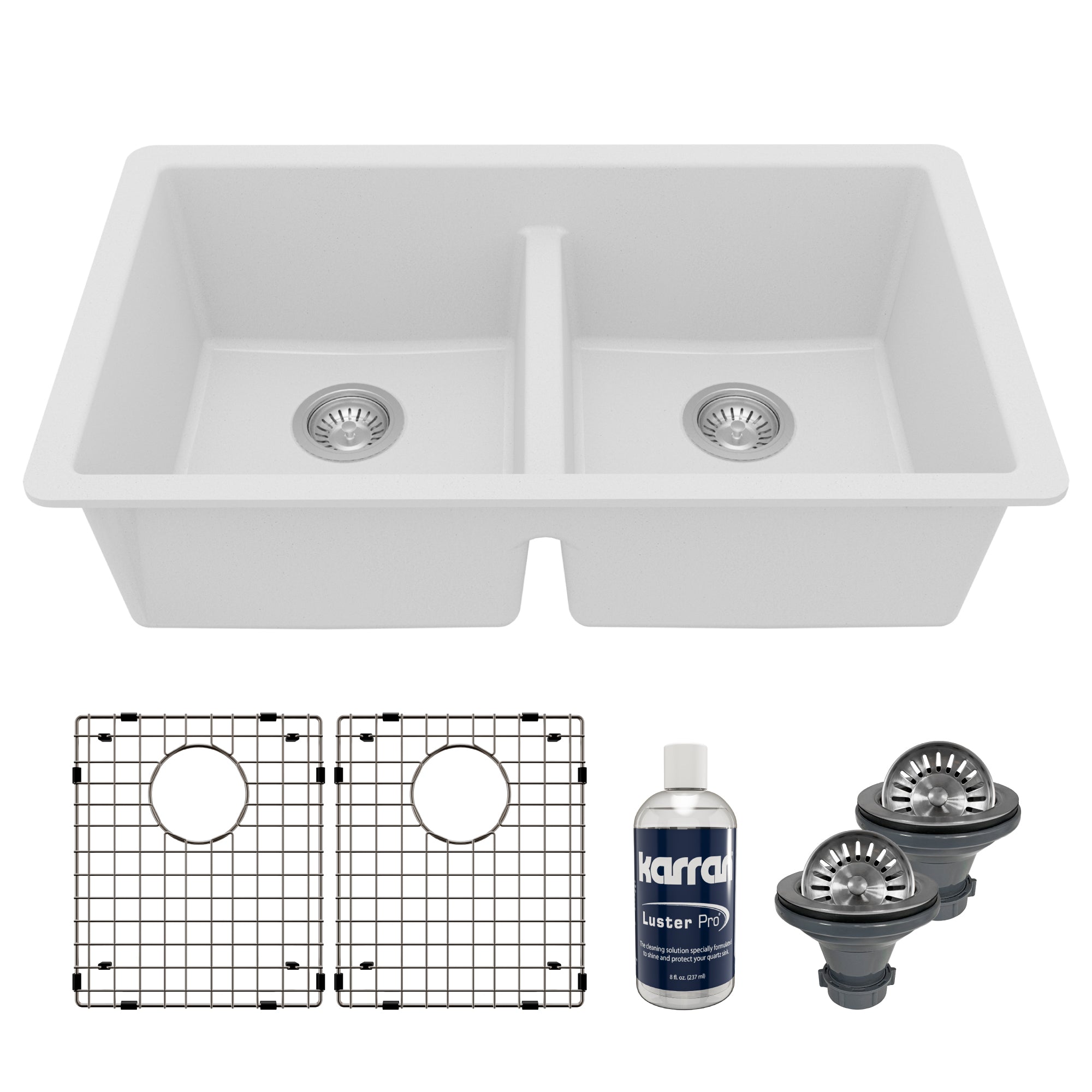 Main Image of Karran 32" Undermount Quartz Composite Kitchen Sink with Accessories, 50/50 Double Bowl, White, QU-810-WH-PK1