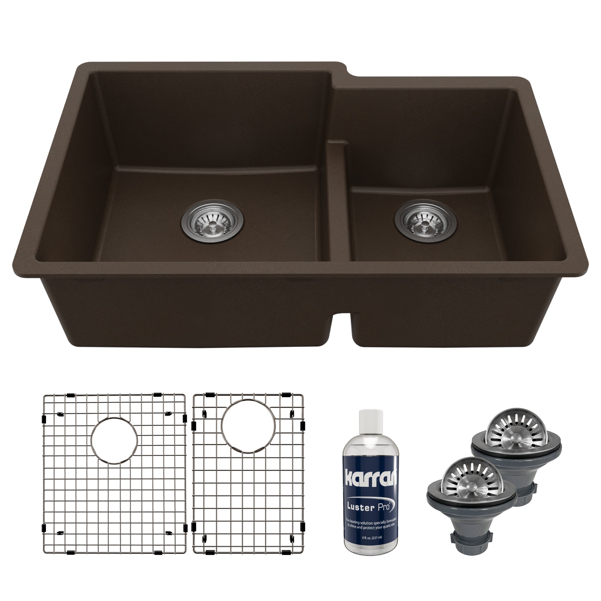 Main Image of Karran 32" Undermount Quartz Composite Kitchen Sink with Accessories, 60/40 Double Bowl, Brown, QU-811-BR-PK1
