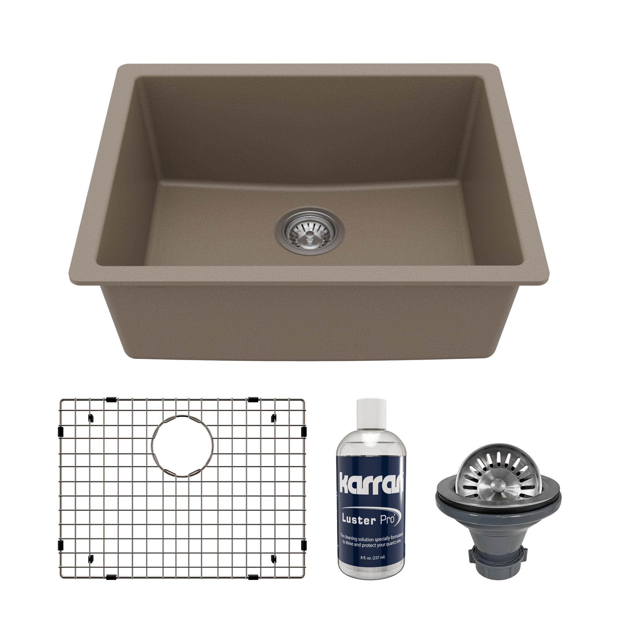 Main Image of Karran 24" Undermount Quartz Composite Kitchen Sink with Accessories, Concrete, QU-820-CN-PK1