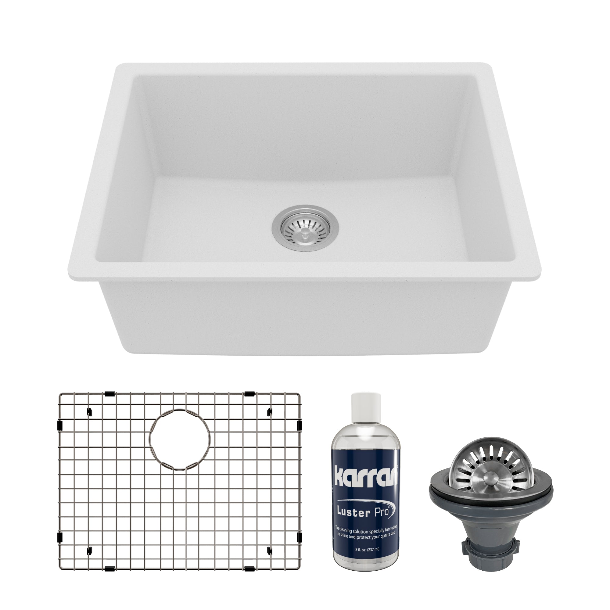 Main Image of Karran 24" Undermount Quartz Composite Kitchen Sink with Accessories, White, QU-820-WH-PK1