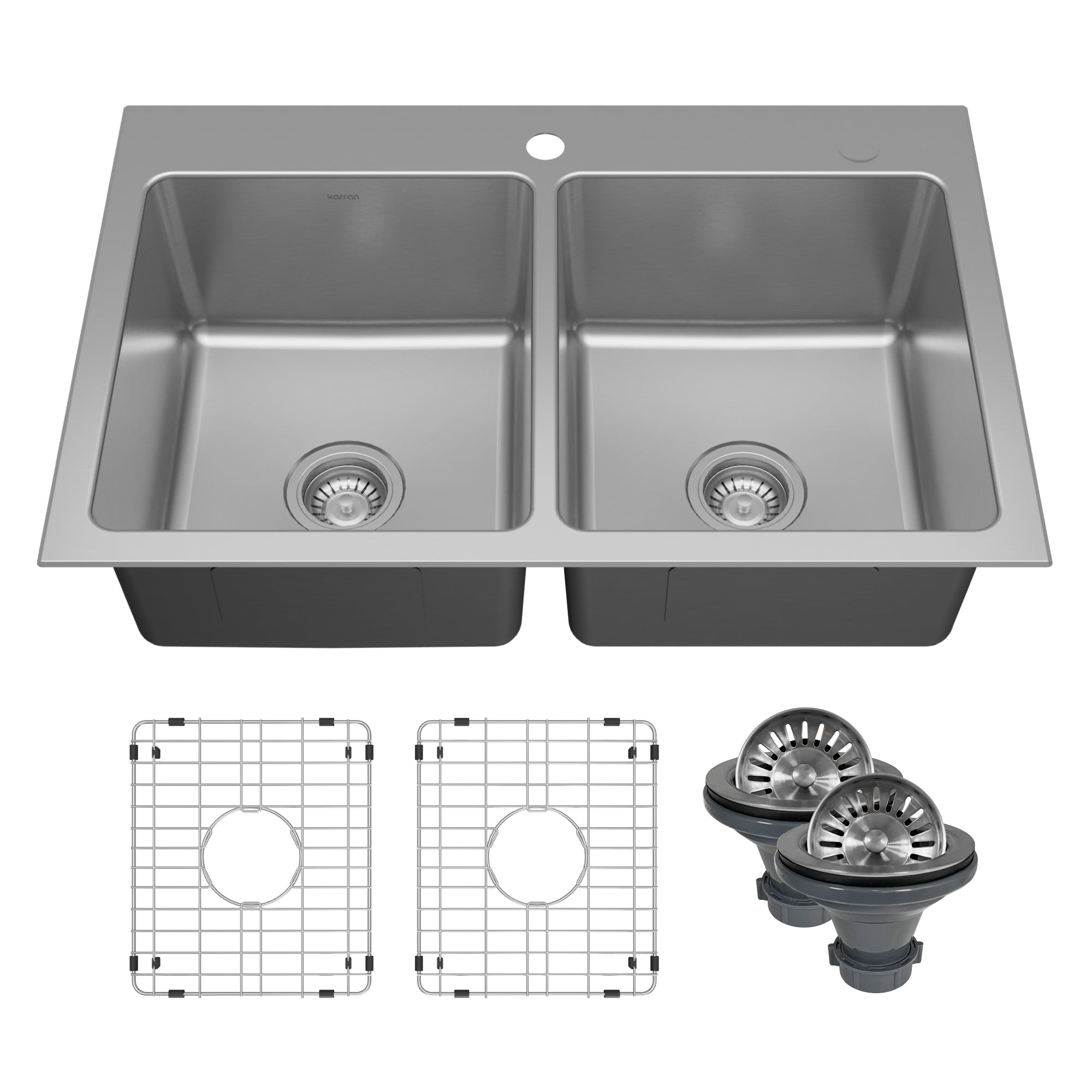 Karran Lansen 33" Drop In Stainless Steel Kitchen Sink, 50/50 Double Bowl, TMDB3311-PK1