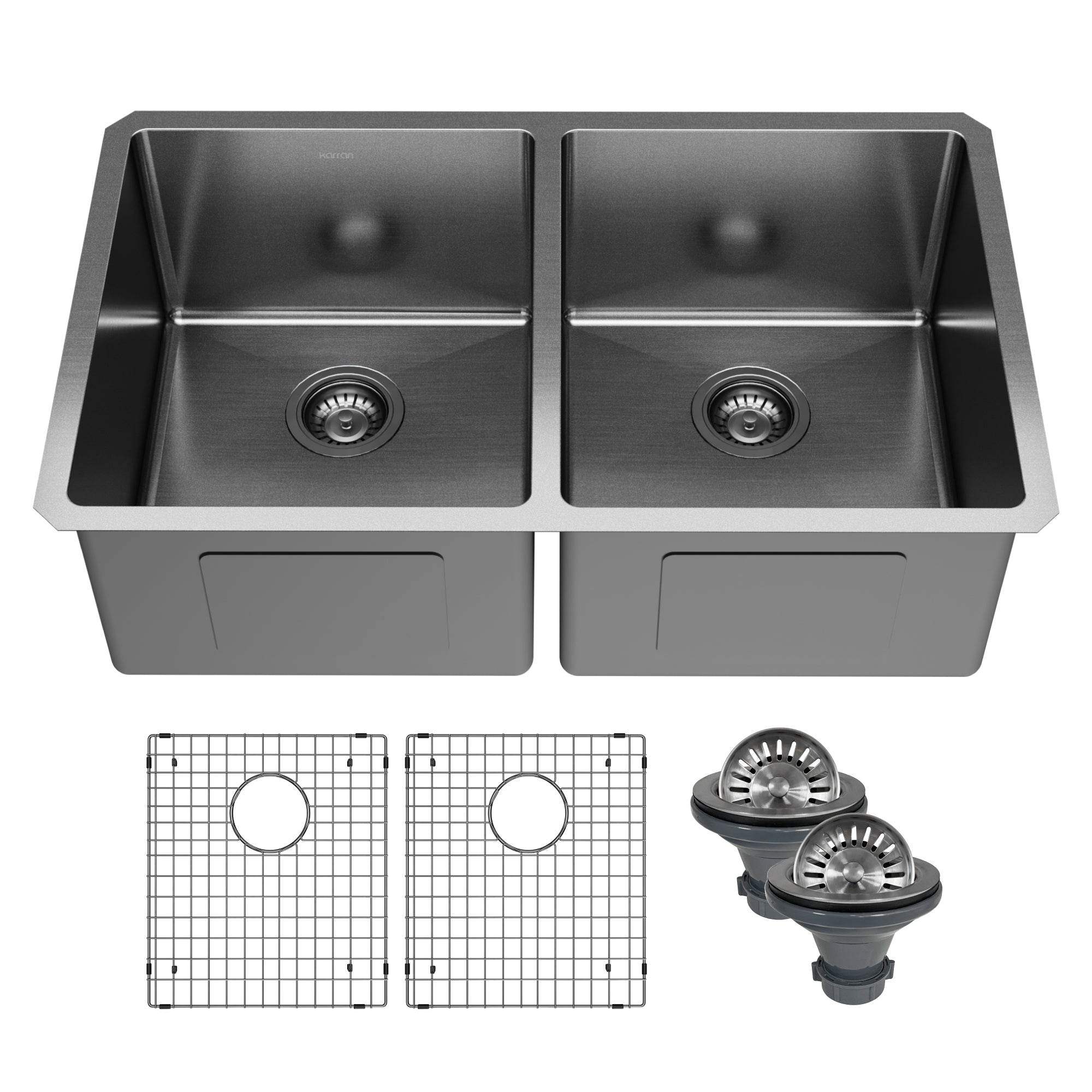 Karran Elite 32" Undermount Stainless Steel Kitchen Sink, 50/50 Double Bowl, Gunmetal Black, EL-76-D1-PK1