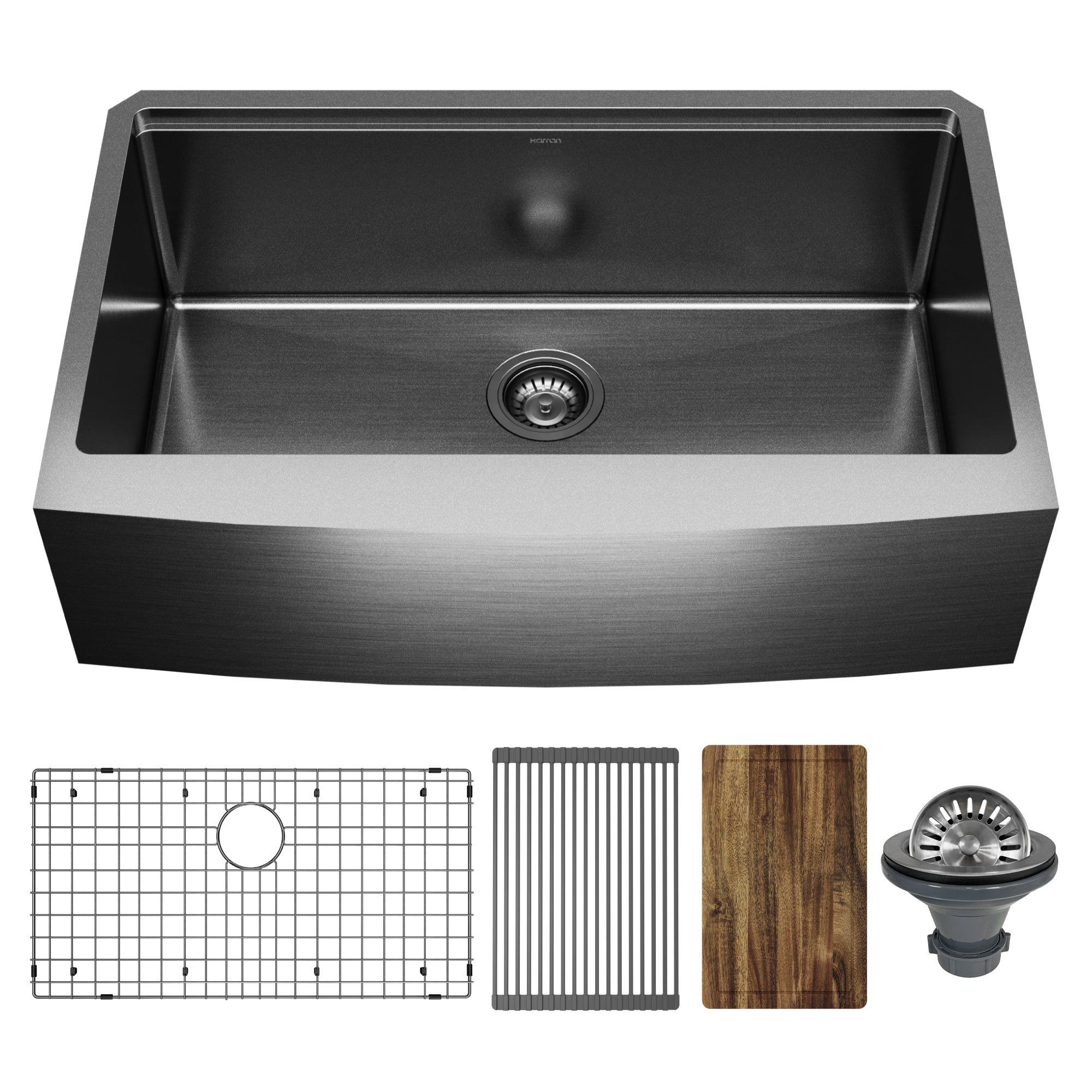 Karran Elite Workstation 33" Stainless Steel Farmhouse Sink, Gunmetal Black, WSA-45-D1-PK1