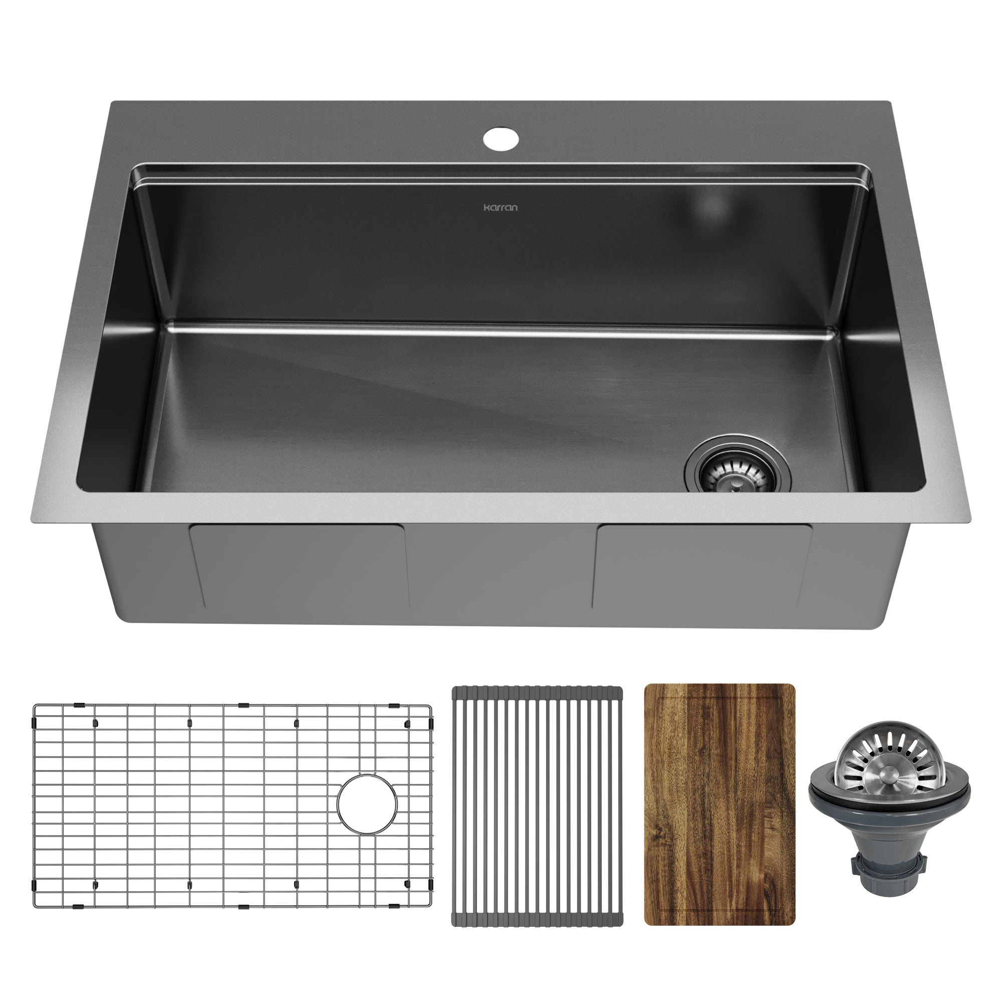 Karran Elite Workstation 33" Drop In Stainless Steel Kitchen Sink, Gunmetal Black, WST-26-D1-PK1