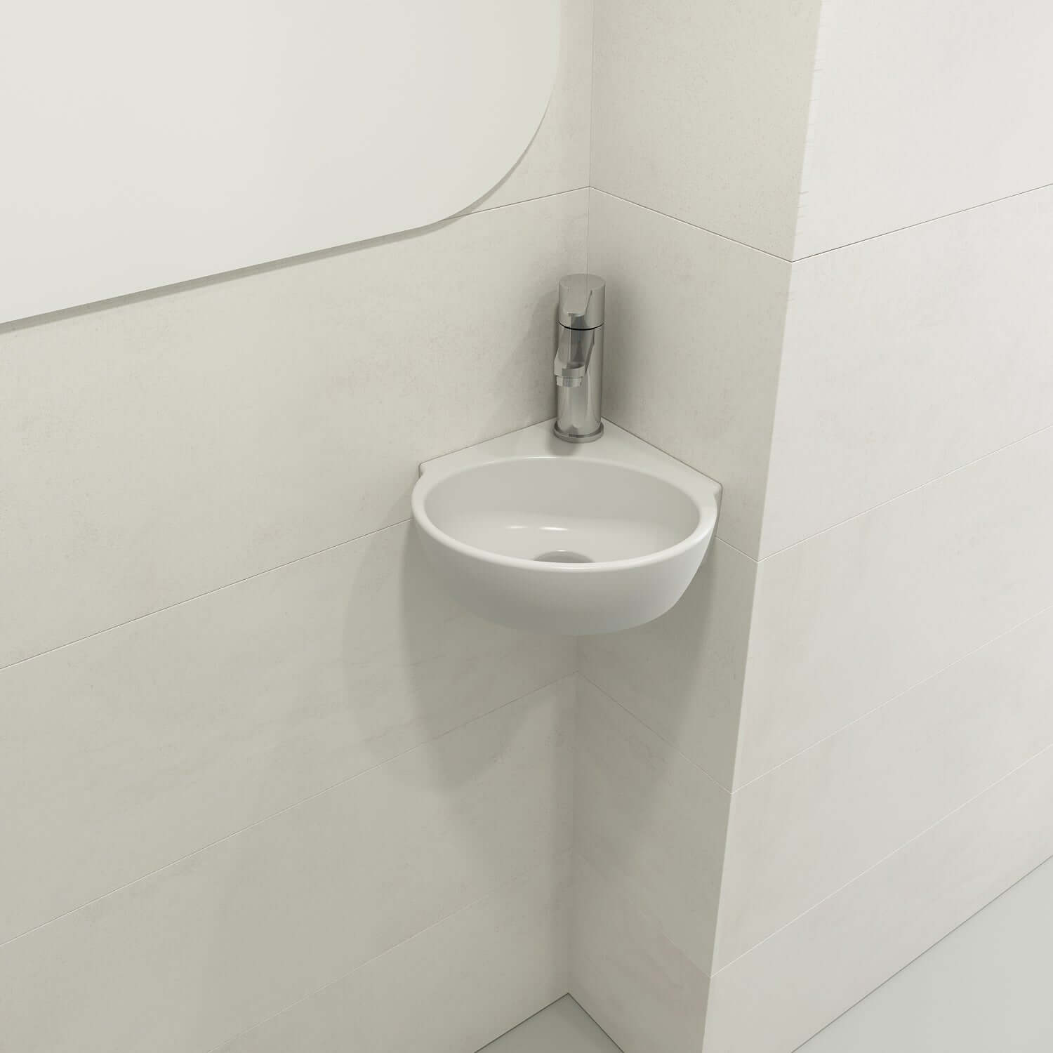 Alternate Image for BOCCHI Milano 13" Oval Corner Fireclay Bathroom Sink, Matte White, Single Faucet Hole, 1392-002-0126