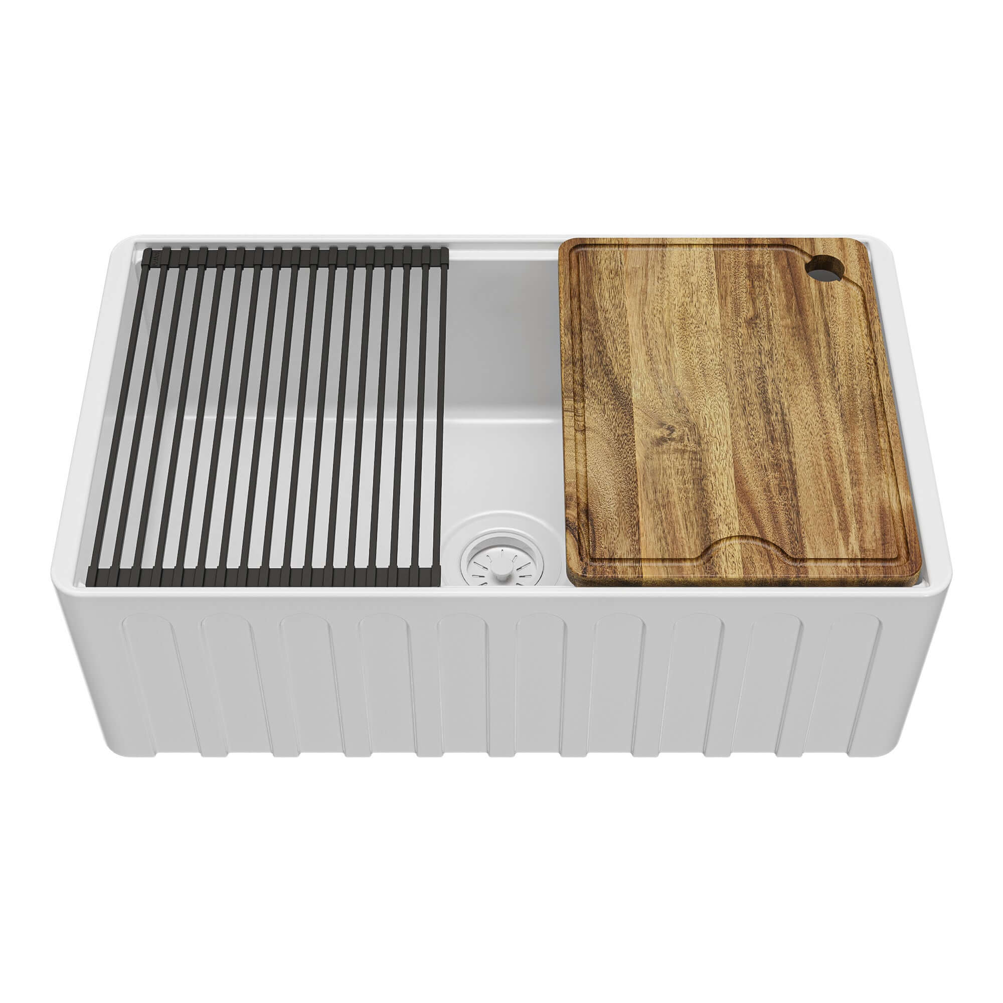 Alternative View of Karran Fireclay 30" Fireclay Workstation Farmhouse Sink with Accessories, White, FCWSF30SBWH-PK1