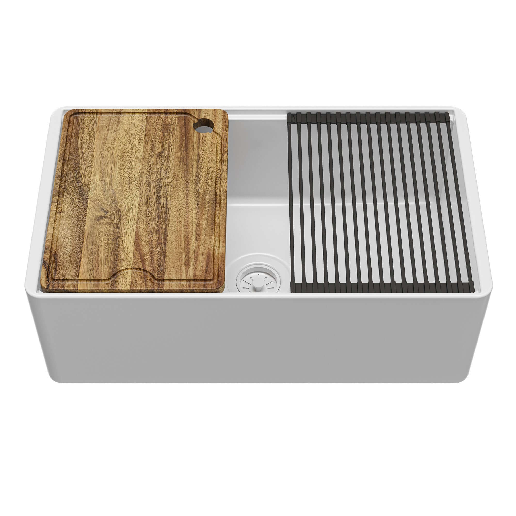 Alternative View of Karran Fireclay 30" Fireclay Workstation Farmhouse Sink with Accessories, White, FCWSF30SBWH-PK1