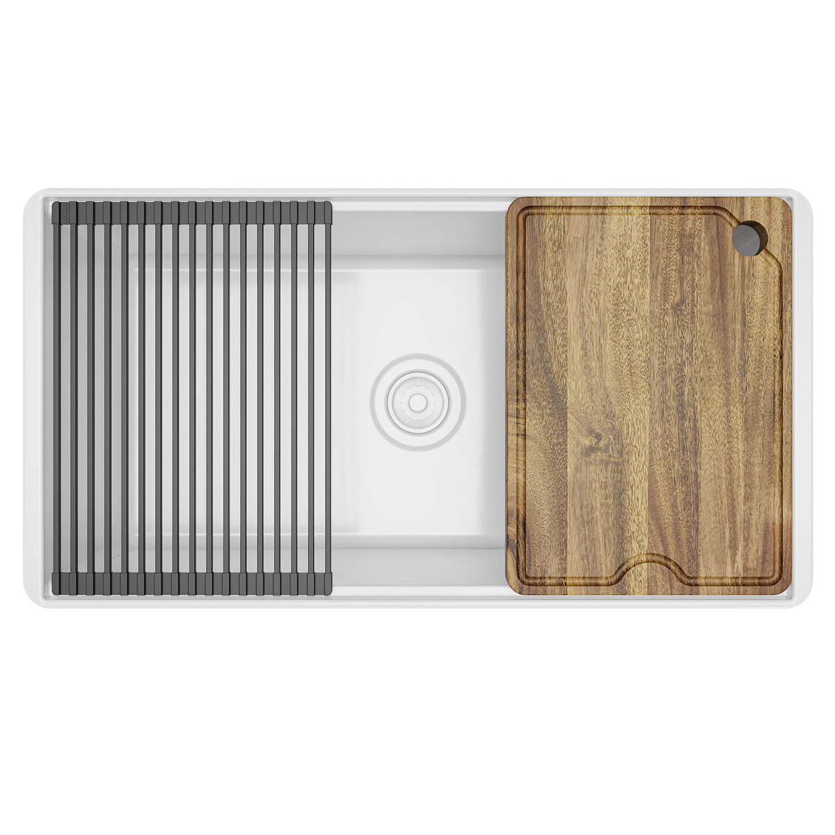 Alternative View of Karran Fireclay 33" Fireclay Workstation Farmhouse Sink with Accessories, White, FCWSD33SBWH-PK1
