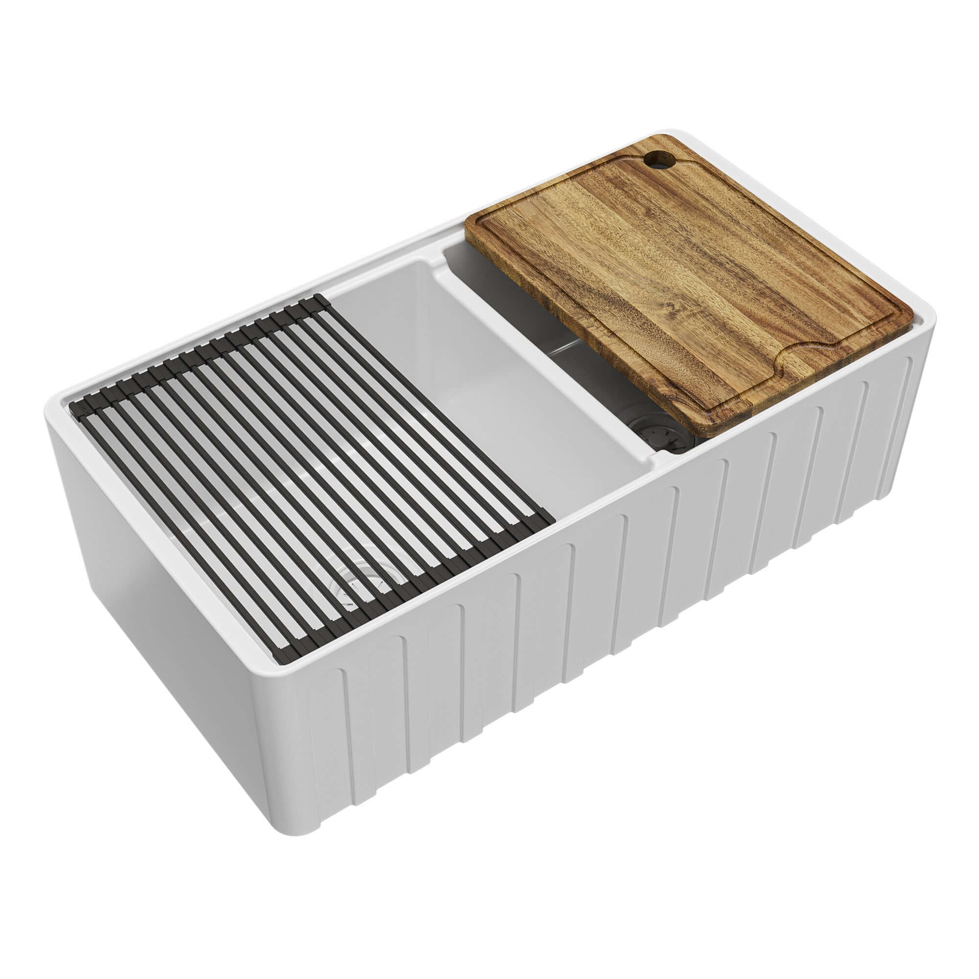 Alternative View of Karran Fireclay 33" Fireclay Workstation Farmhouse Sink with Accessories, 60/40 Double Bowl, White, FCWSF33DBWH-PK1