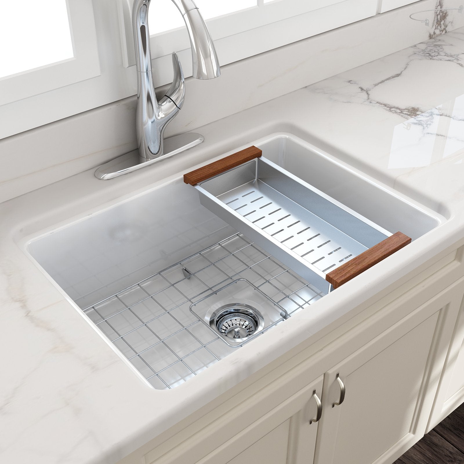 Alternate Image for BOCCHI Stainless Steel Colander w/Wooden Sapele Handles, 2310 0003