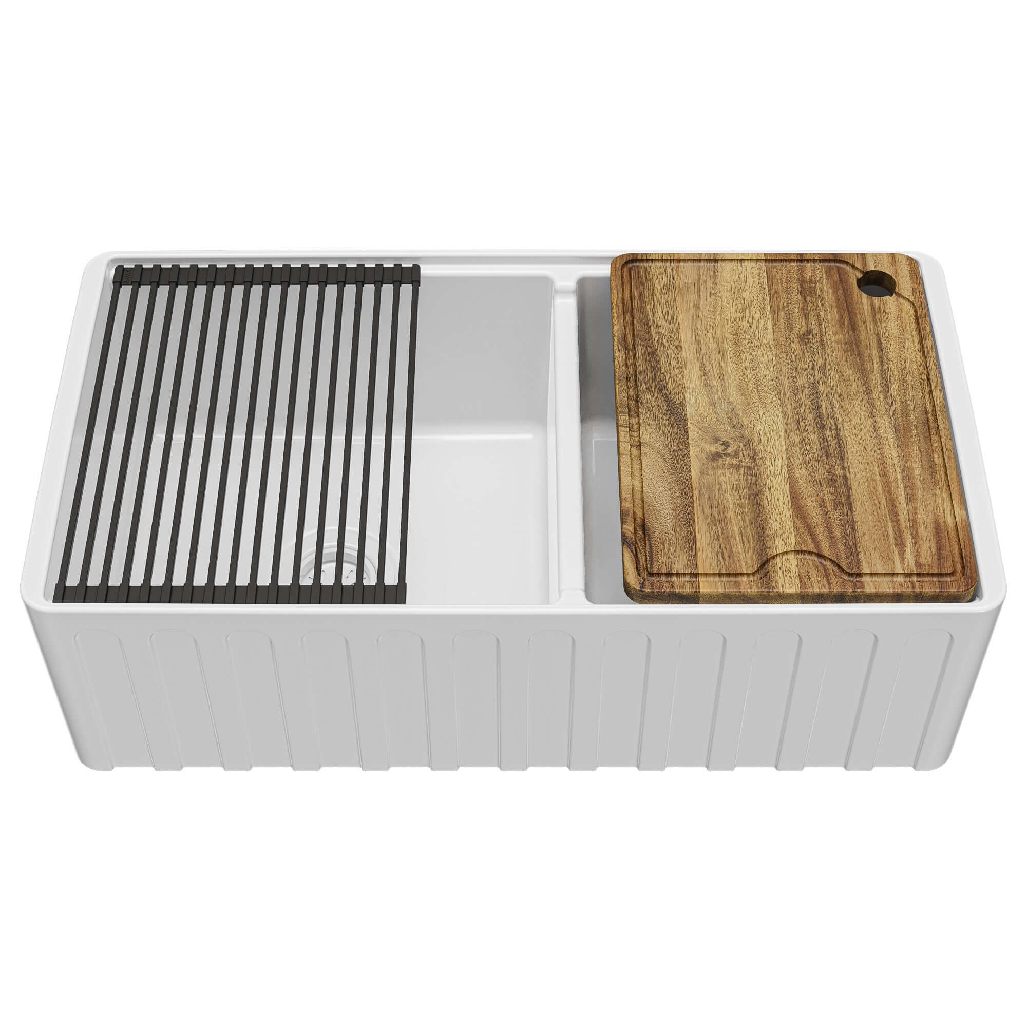 Alternative View of Karran Fireclay 33" Fireclay Workstation Farmhouse Sink with Accessories, 60/40 Double Bowl, White, FCWSF33DBWH-PK1
