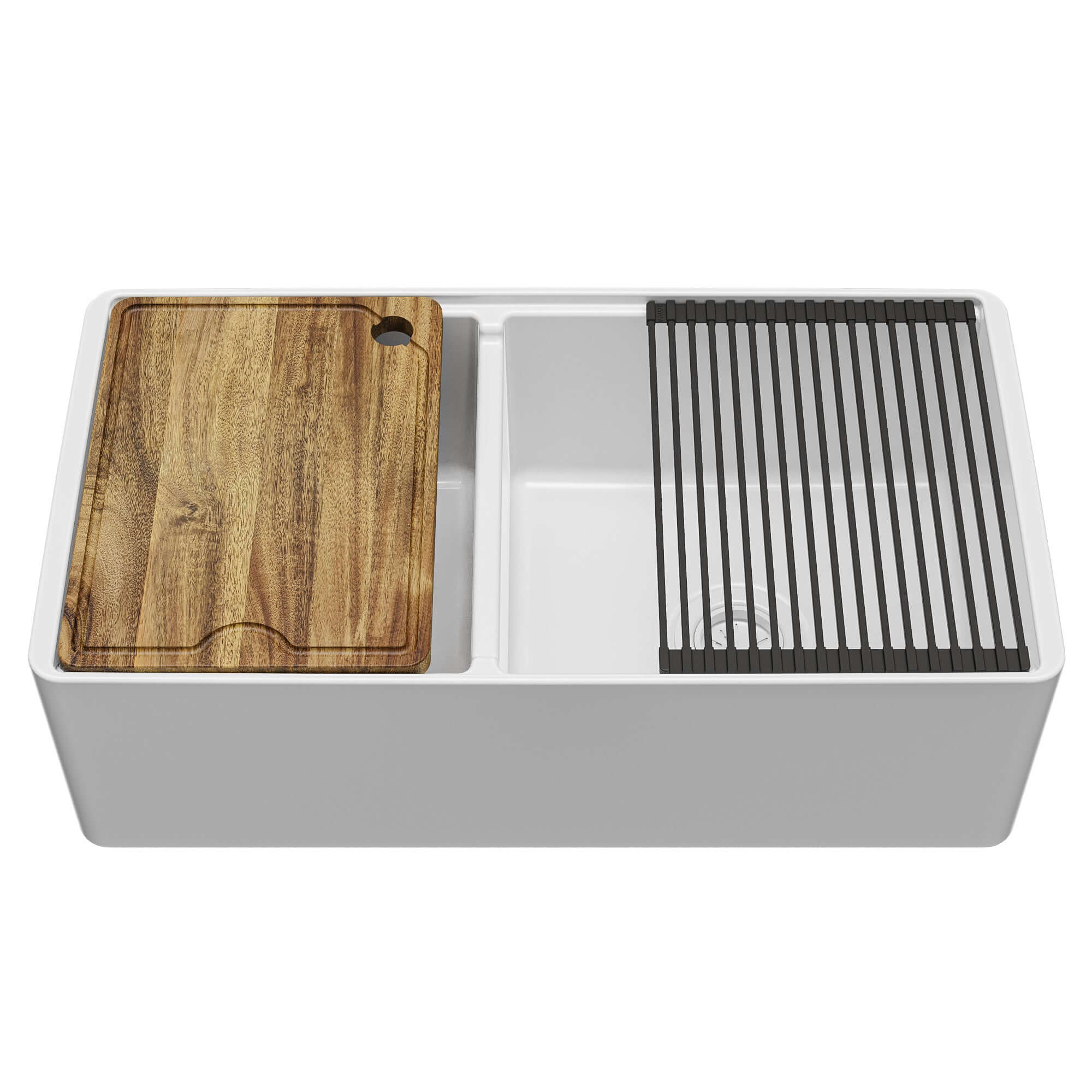 Alternative View of Karran Fireclay 33" Fireclay Workstation Farmhouse Sink with Accessories, 60/40 Double Bowl, White, FCWSF33DBWH-PK1